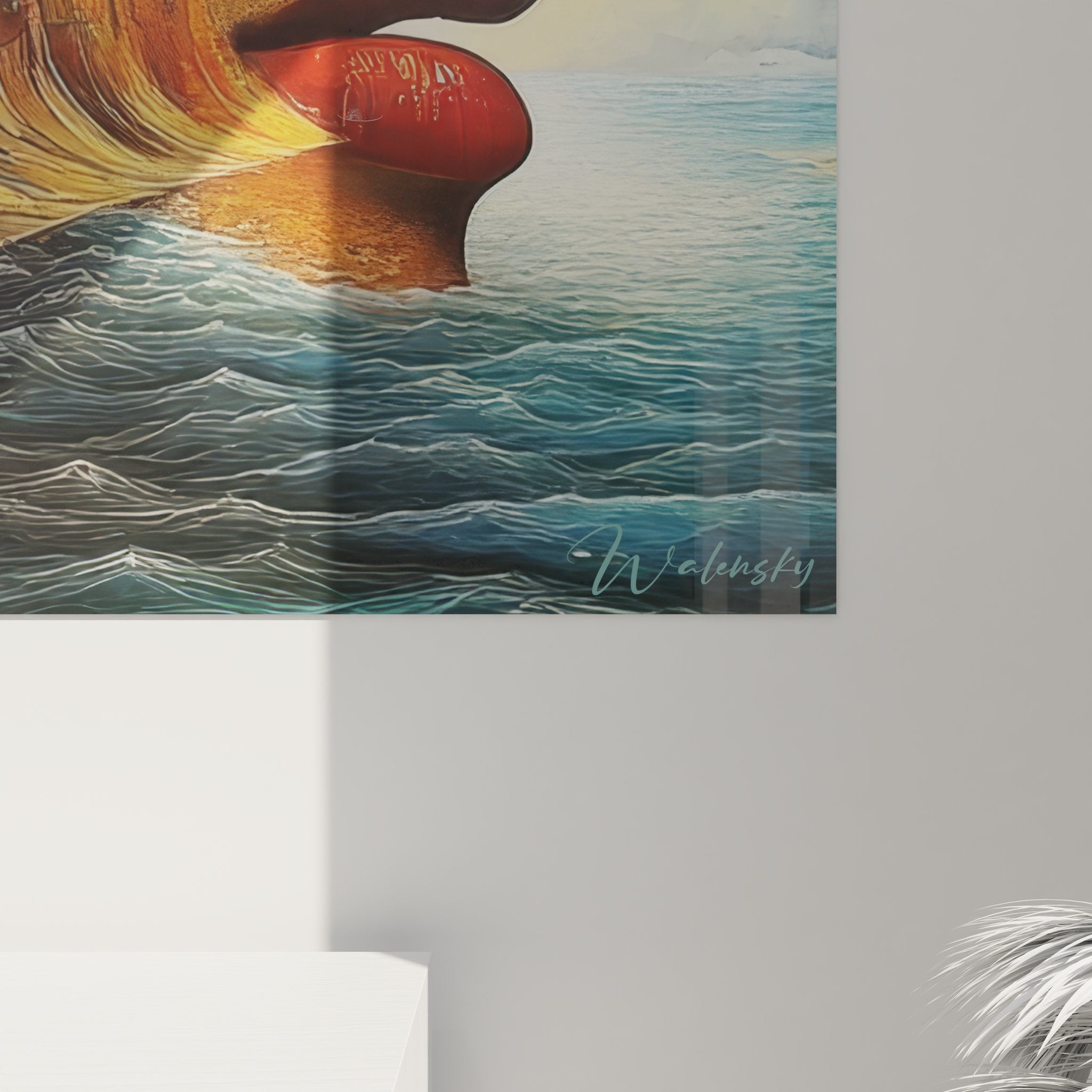 Vue ensemble tableau mural surréaliste abstrait visage architecture féminin œuvre décorative contemporaine