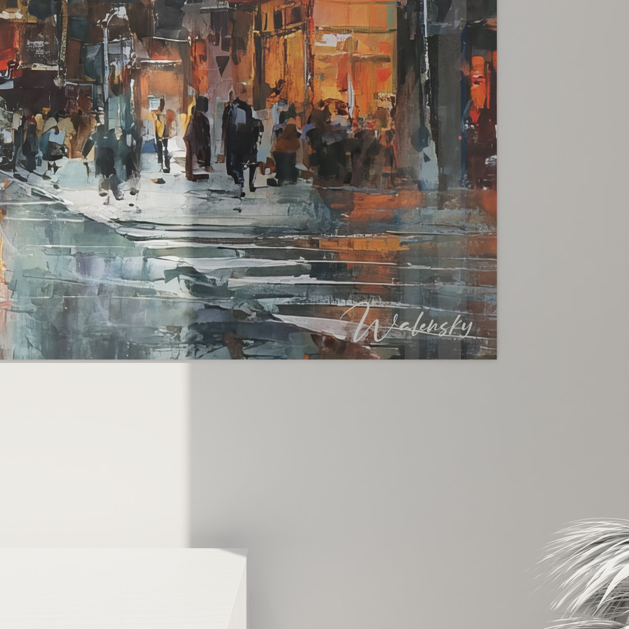 Vue ensemble tableau mural Times Square pluvieux - déco art contemporain New York City