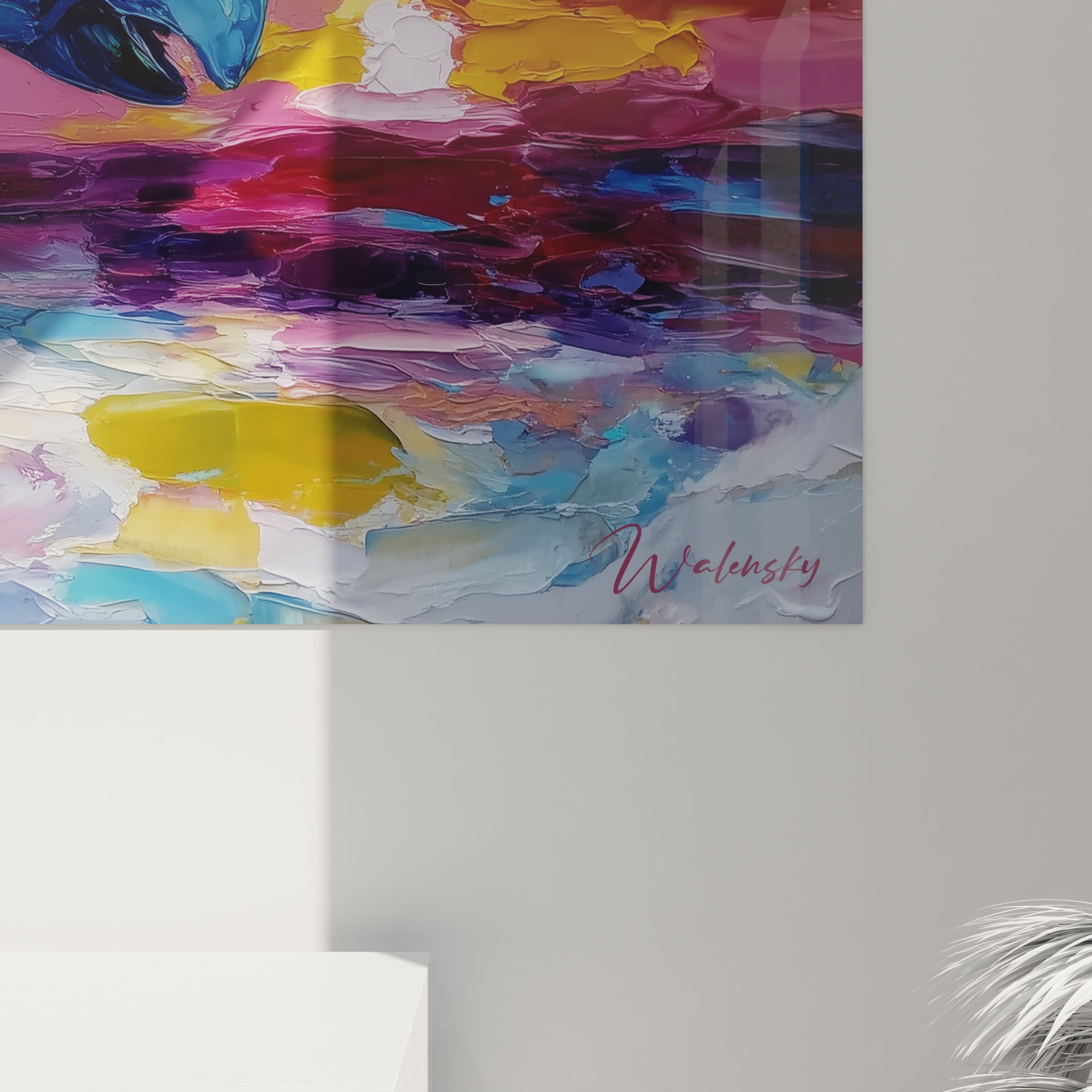 Vue ensemble tableau mural triceratops art moderne dinosaure décoration murale colorée