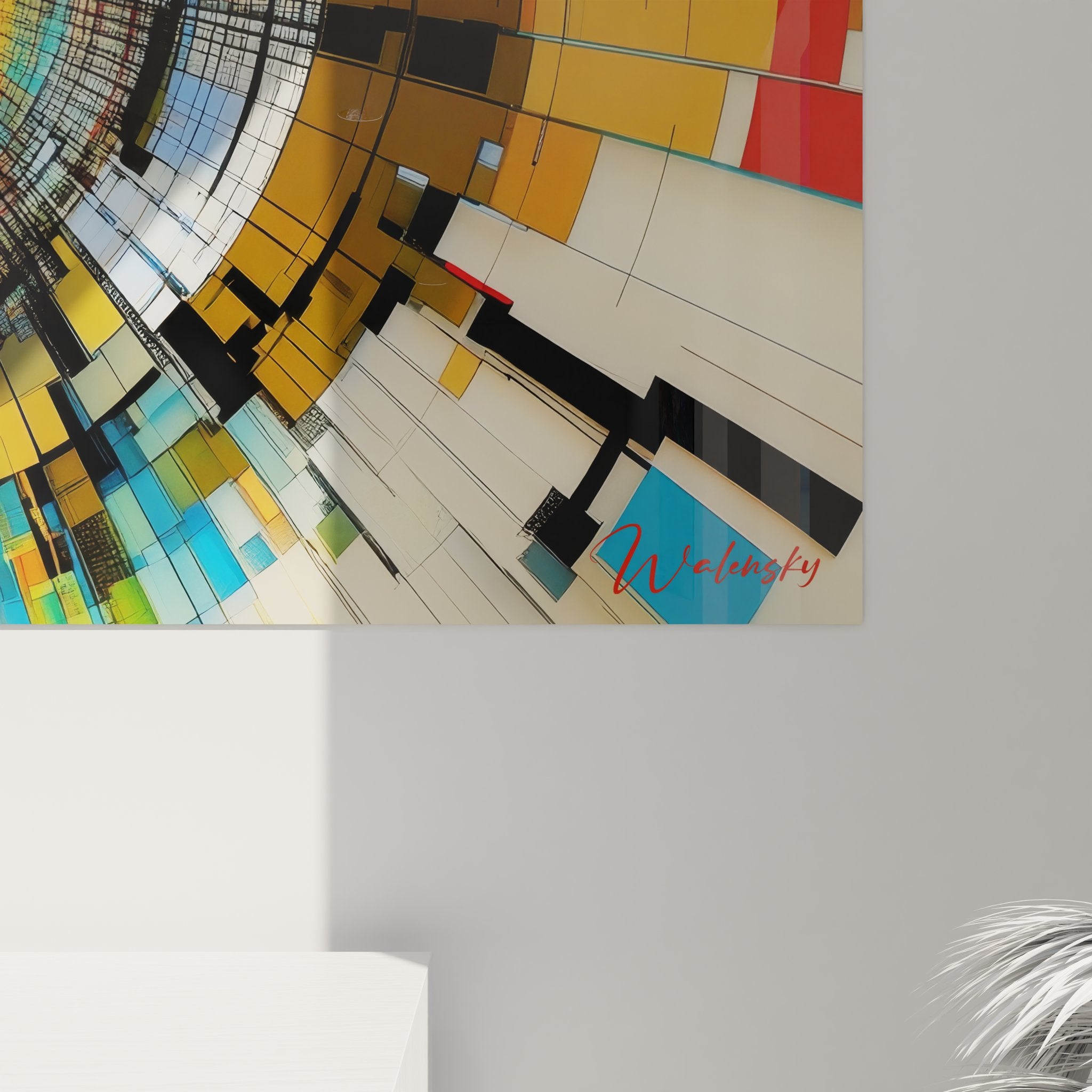 Vue ensemble tableau mural tunnel digital coloré décoration contemporaine spirale