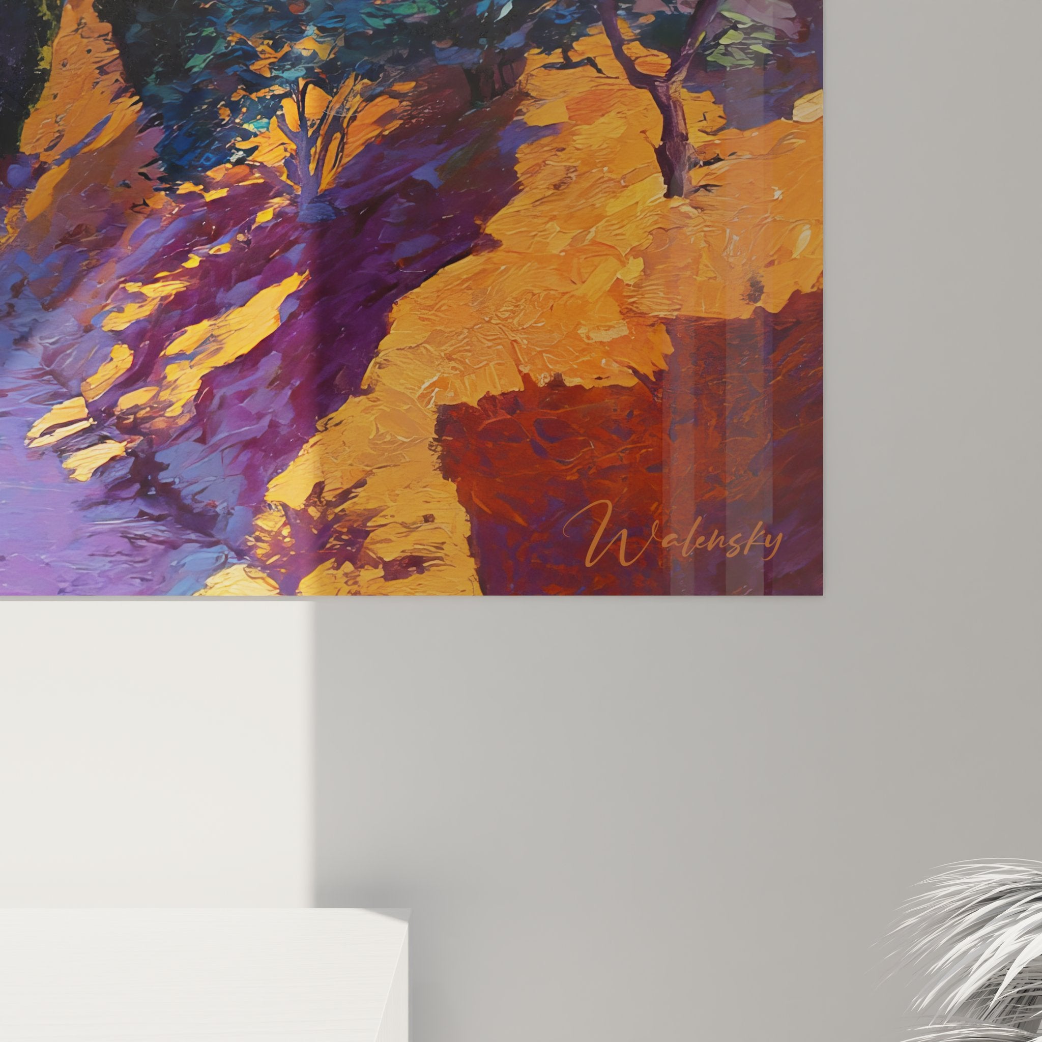 Vue ensemble tableau mural village méditerranéen, décoration murale provence cyprès