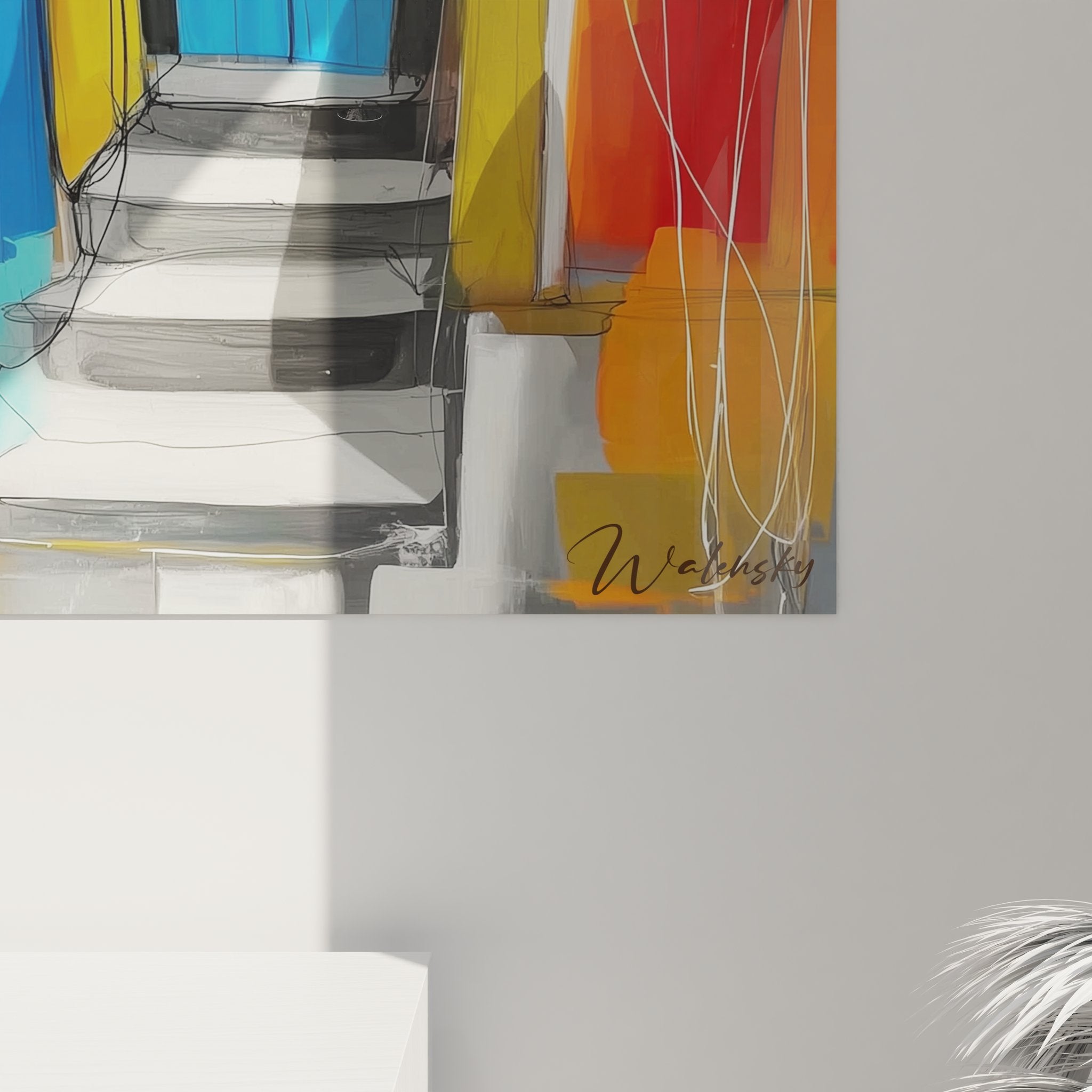 Vue ensemble tableau mural village Santorini coloré décoration méditerranéenne îles grecques