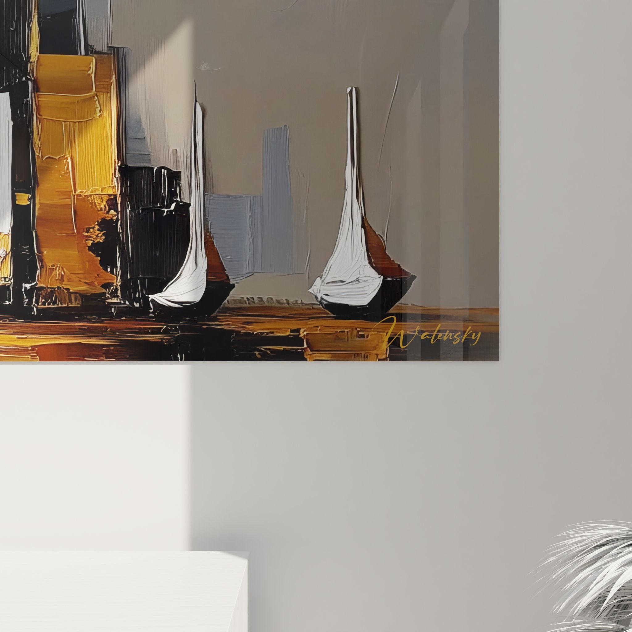 Vue ensemble tableau mural ville moderne abstraite format panoramique décoration contemporaine