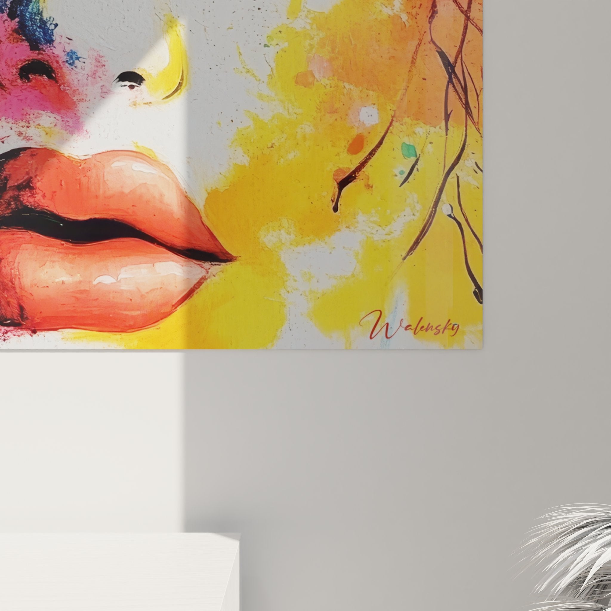 Vue d'ensemble tableau mural visage coloré - Art contemporain décoratif aux tons vifs pour intérieur design