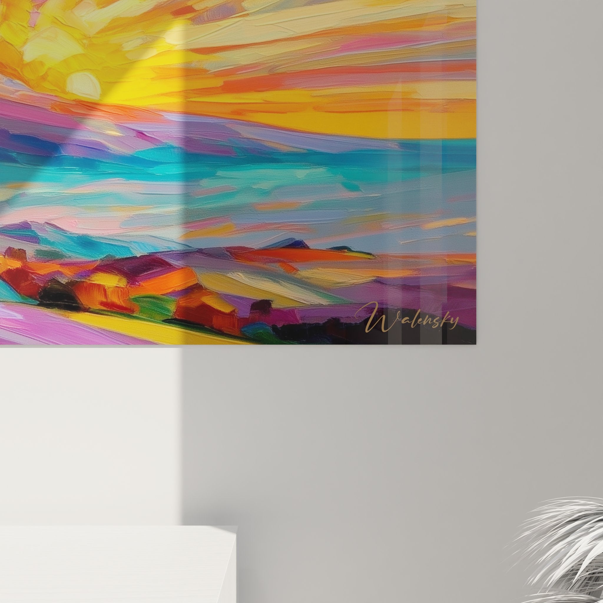 Vue ensemble tableau mural volcan, décoration art contemporain paysage volcanique