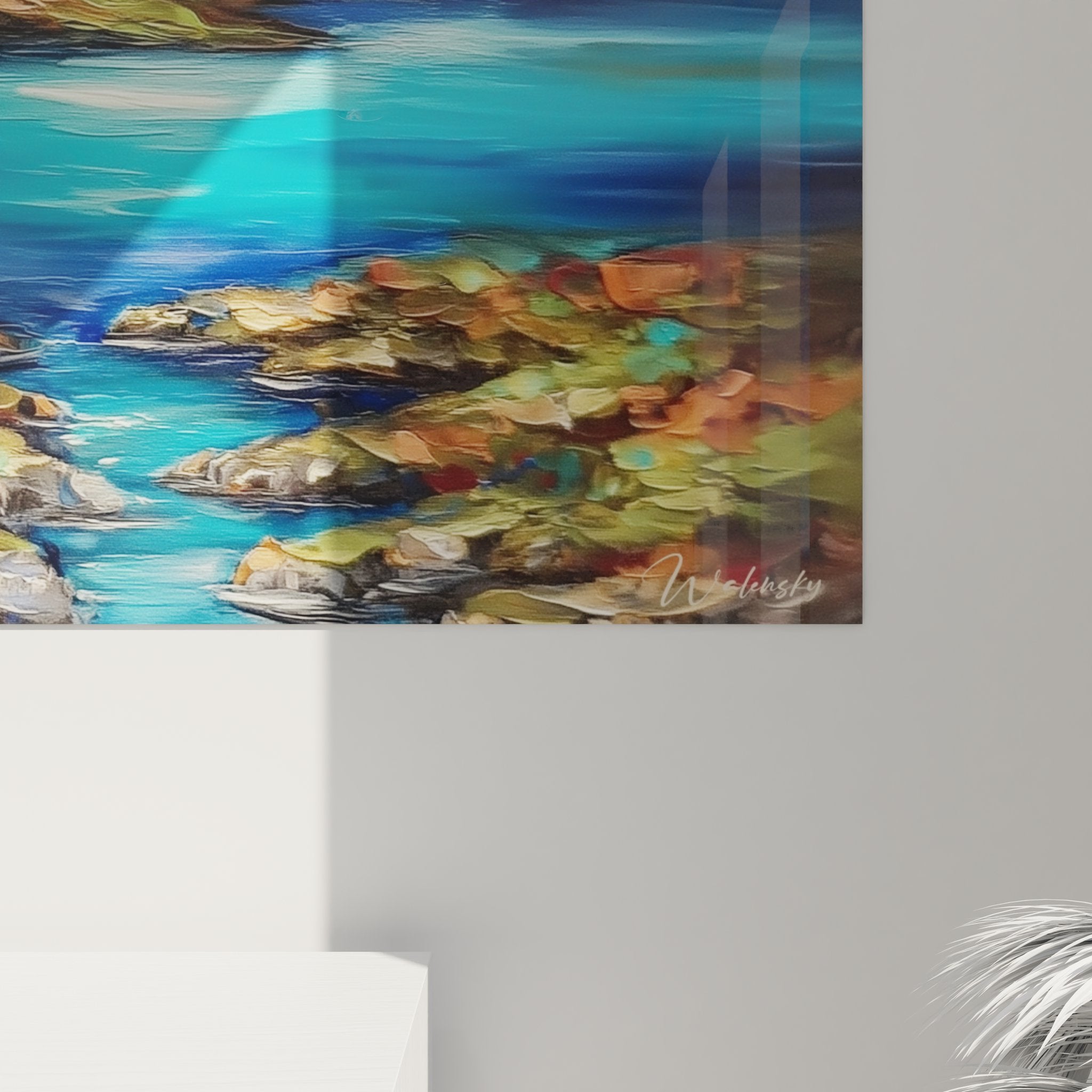 Vue ensemble tableau mural volcan - art décoratif montagne cosmique dans intérieur contemporain