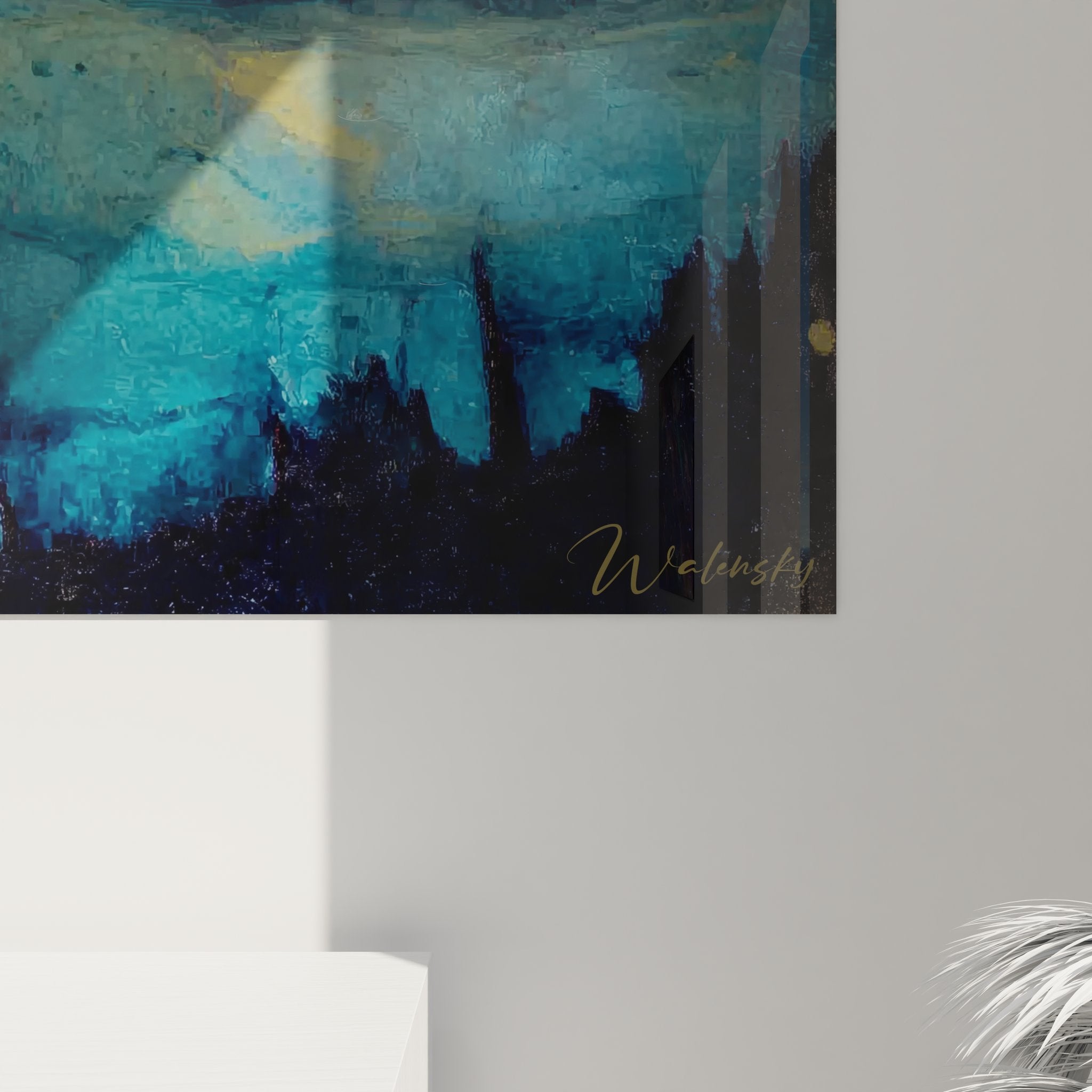 Vue ensemble tableau mural volcan éruption cosmique, art géologique fantastique