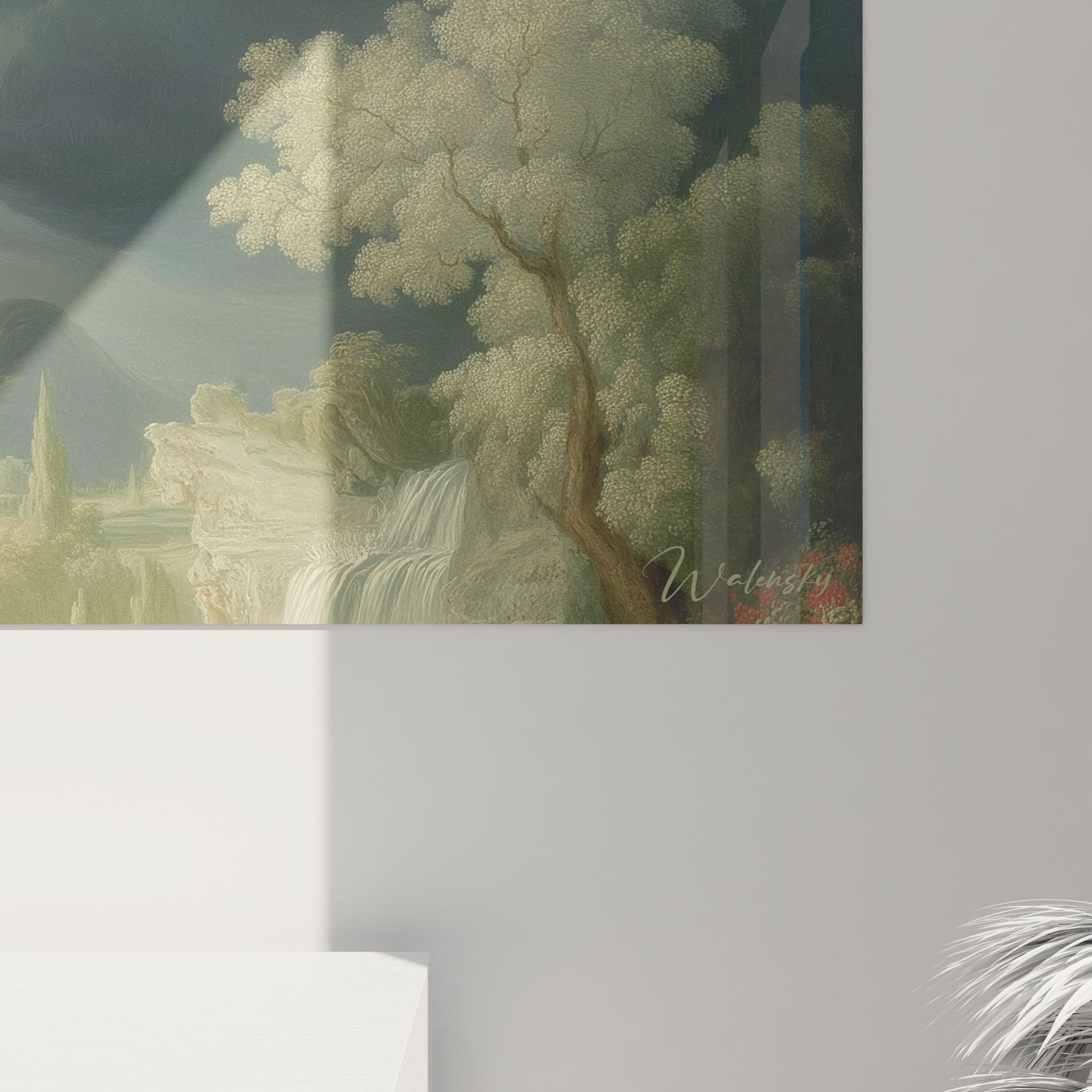 Vue ensemble tableau mural volcanique format panoramique sur fond blanc pour décoration intérieure