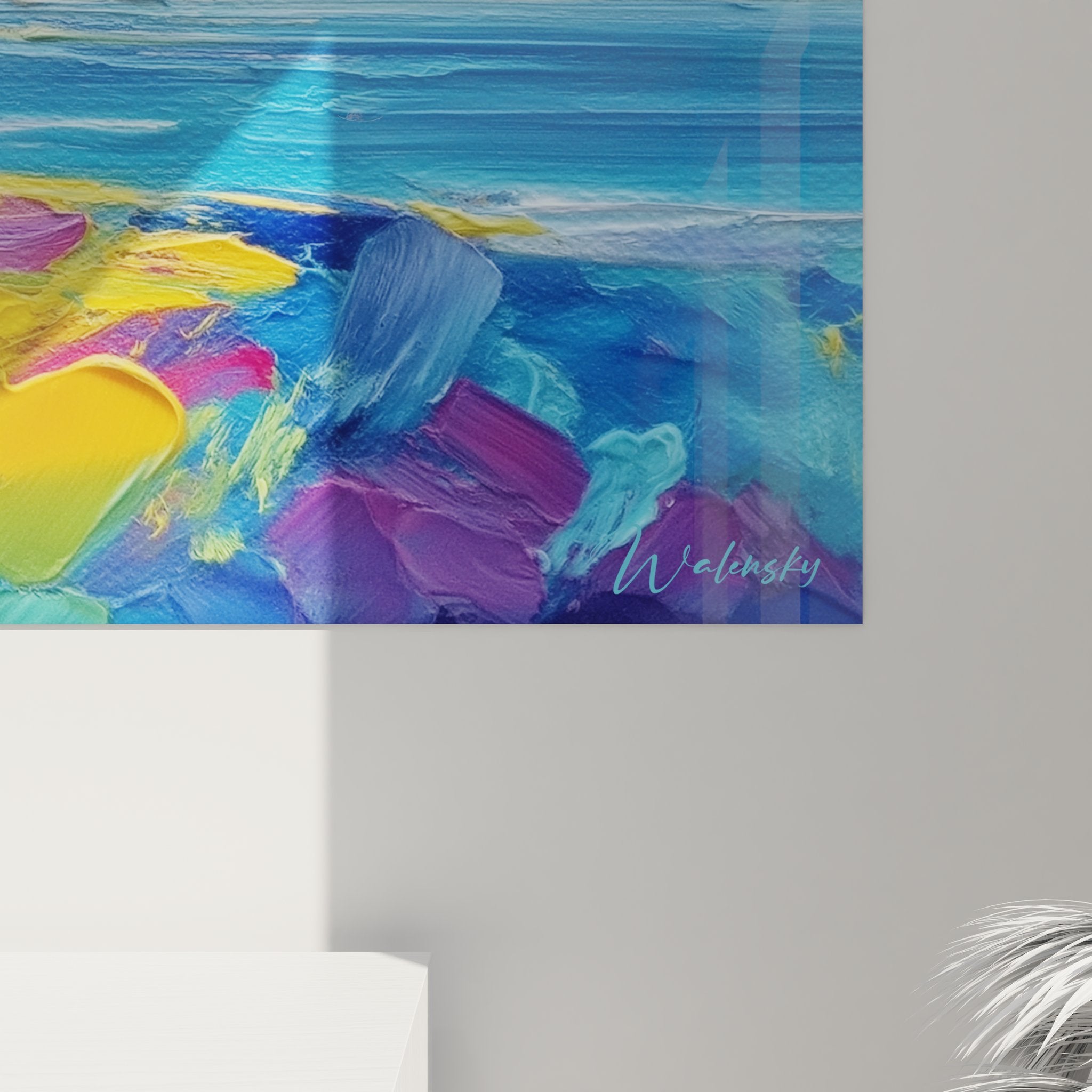 Vue ensemble tableau mural volcan coloré, œuvre art volcanique moderne déco