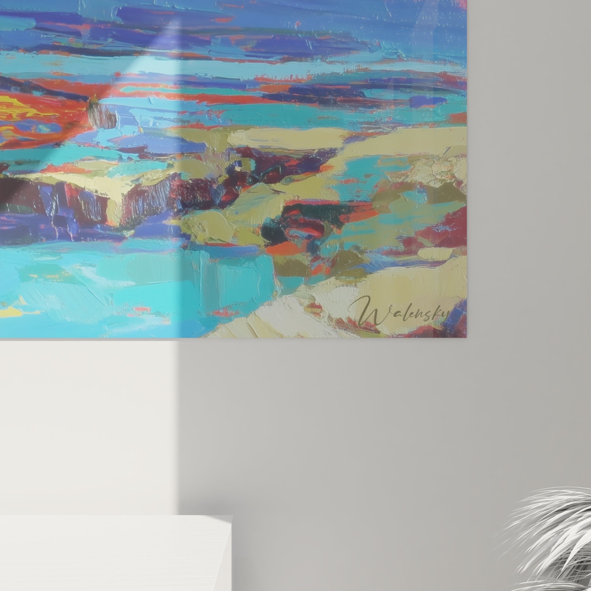 Vue ensemble tableau mural volcanique abstrait - œuvre art moderne paysage géologique couleurs éclatantes