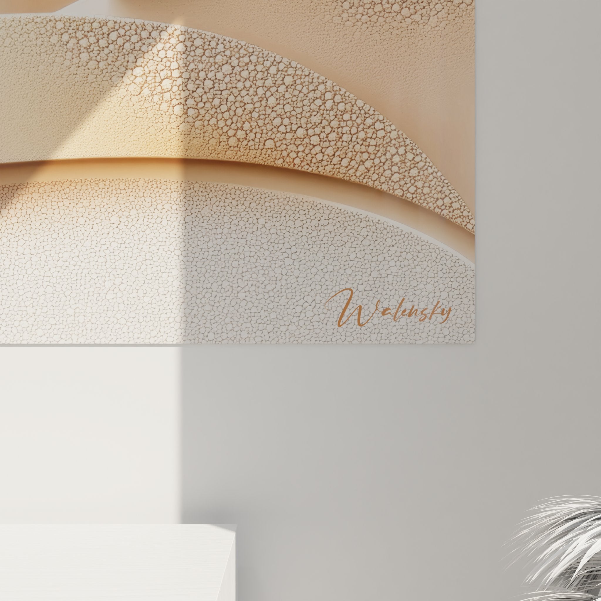 Vue d'ensemble tableau mural zen moderne aux tons beiges dans intérieur contemporain