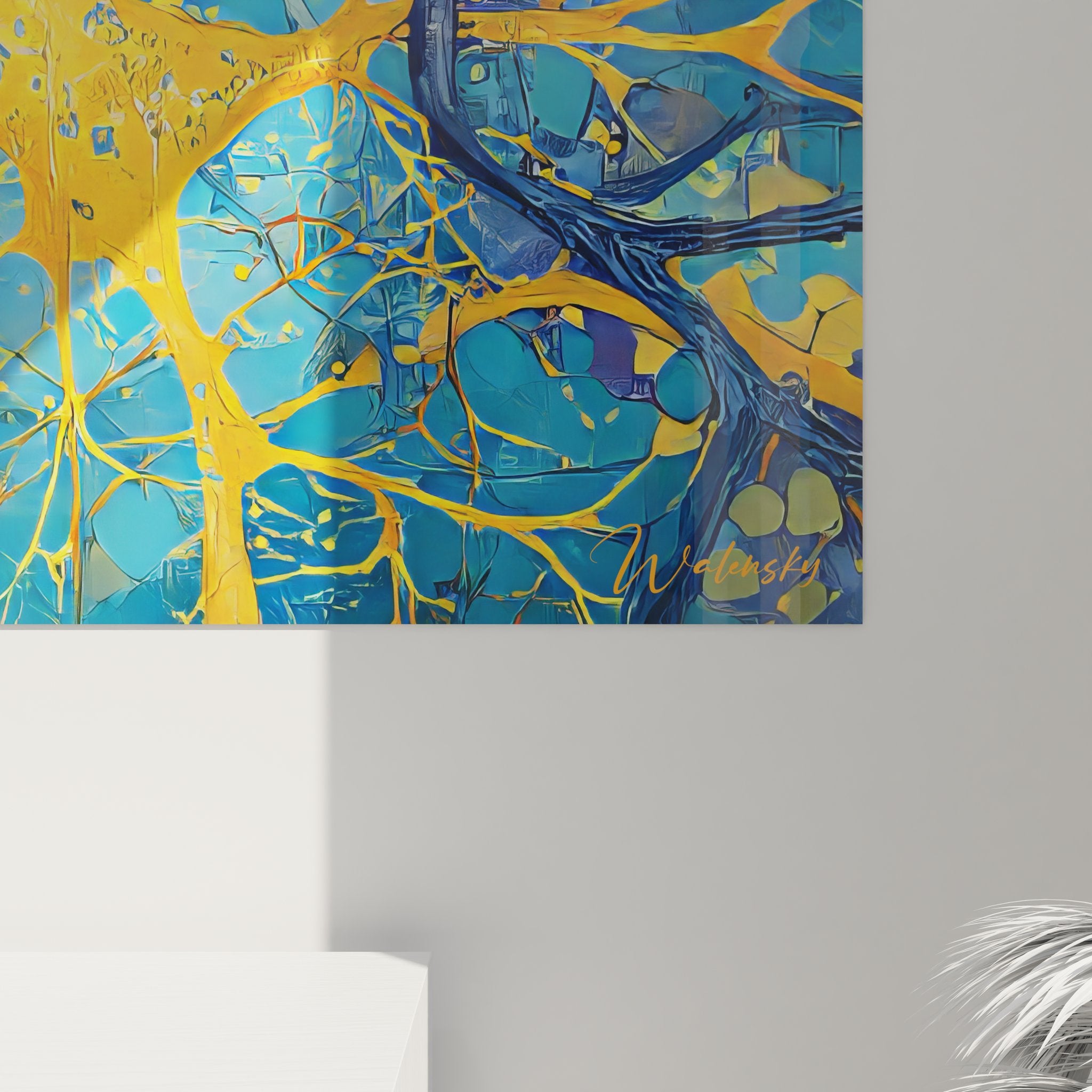 Vue ensemble tableau mural neuronal grand format, art décoratif scientifique contemporain