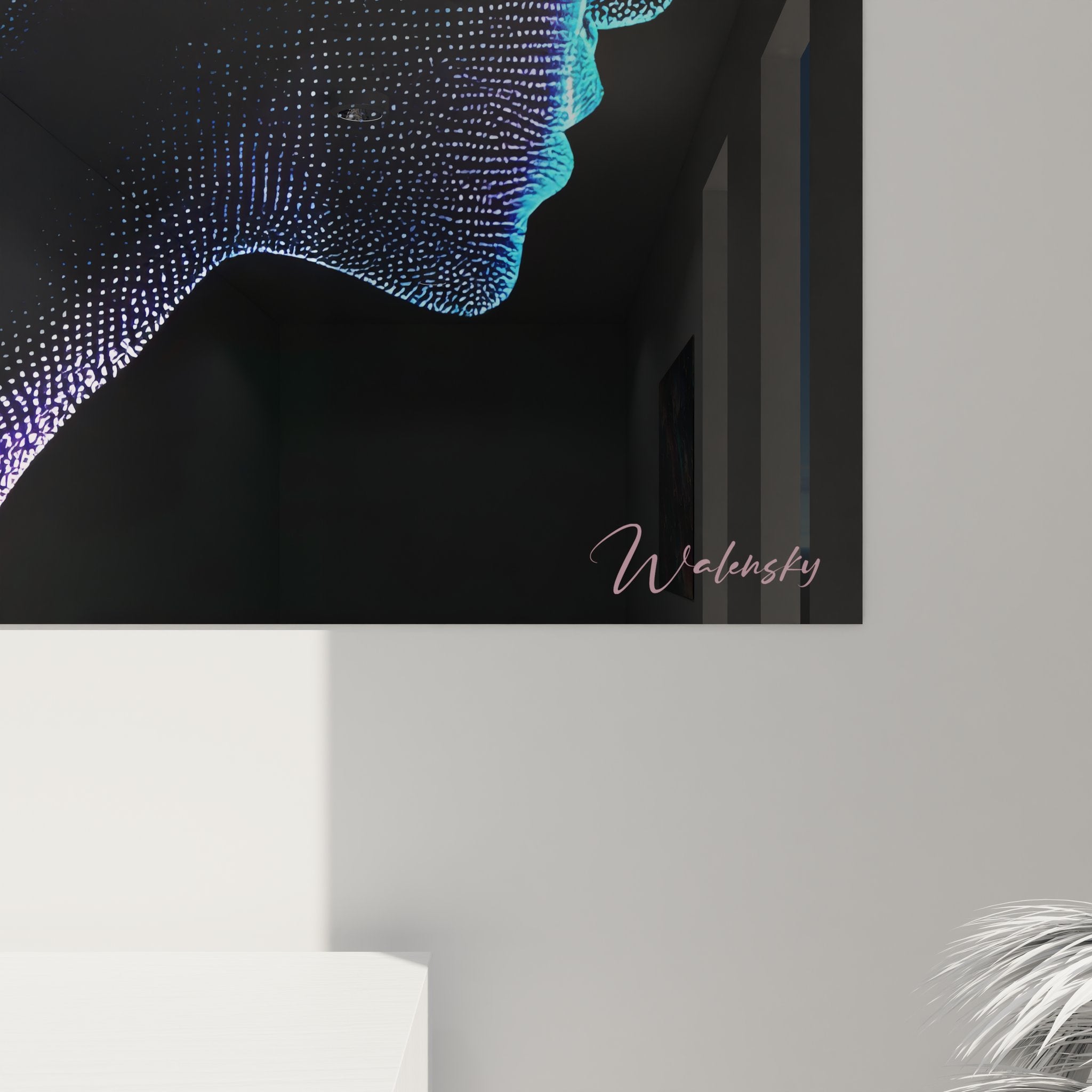 Vue ensemble tableau neuronal décoratif profil féminin synapses digitales art mural contemporain