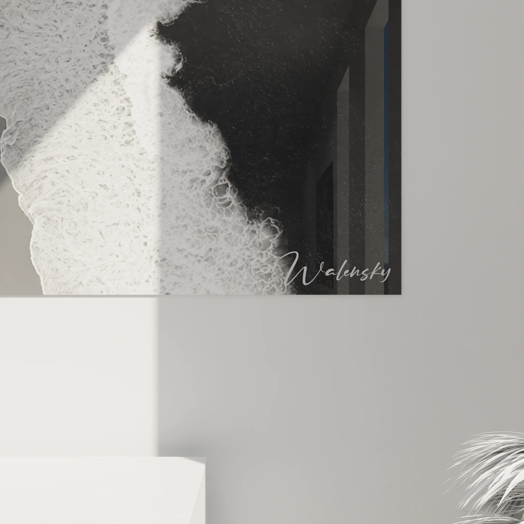 Vue ensemble tableau océan noir blanc, art mural contemporain pour décoration salon moderne