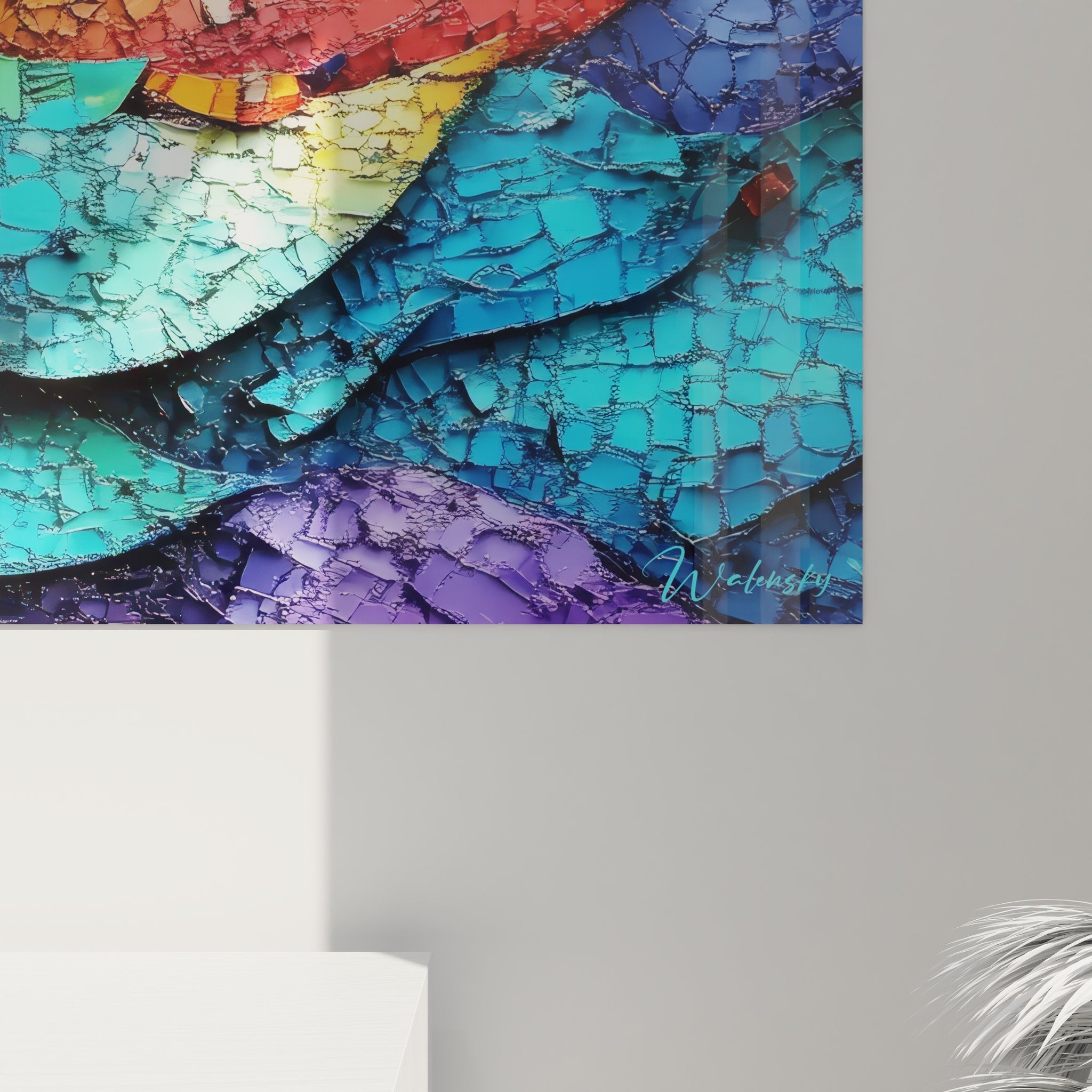 Vue ensemble tableau œil multicolore abstrait art mural contemporain décoration intérieure moderne