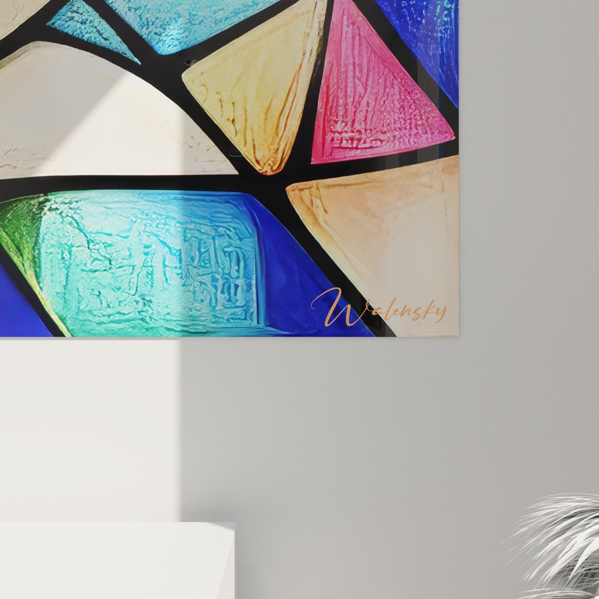 Vue ensemble tableau œil multicolore vitraux décoration murale art contemporain couleurs éclatantes