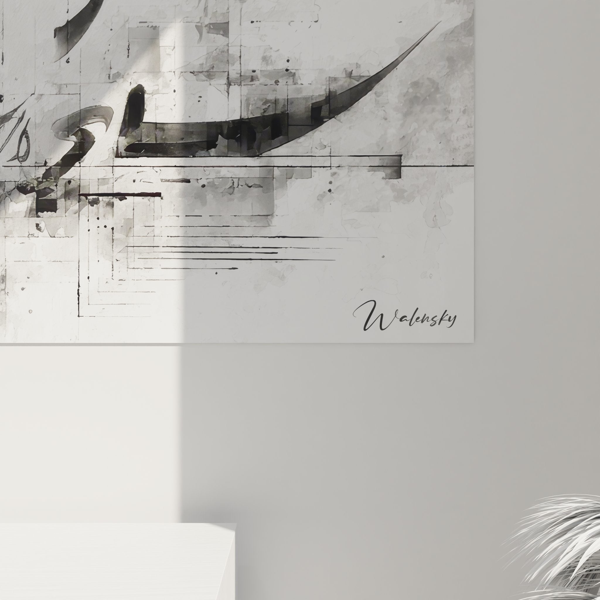 Vue d'ensemble tableau oriental moderne calligraphie arabe intégré dans décoration murale contemporaine