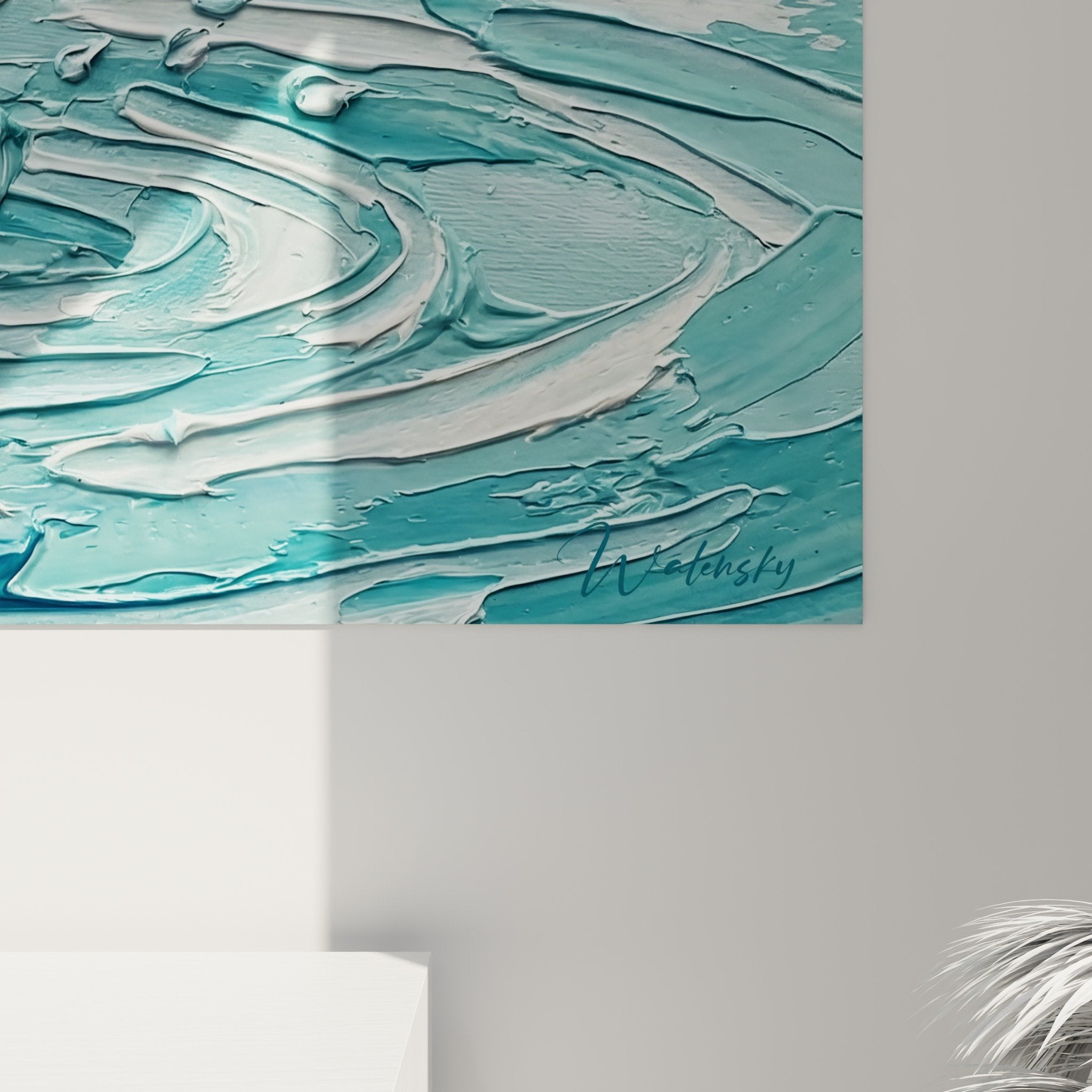 Gesamtansicht Paddle-Wandbild, Innenraum-Dekoration türkisblau, zeitgenössische Kunst mit nautischem Thema