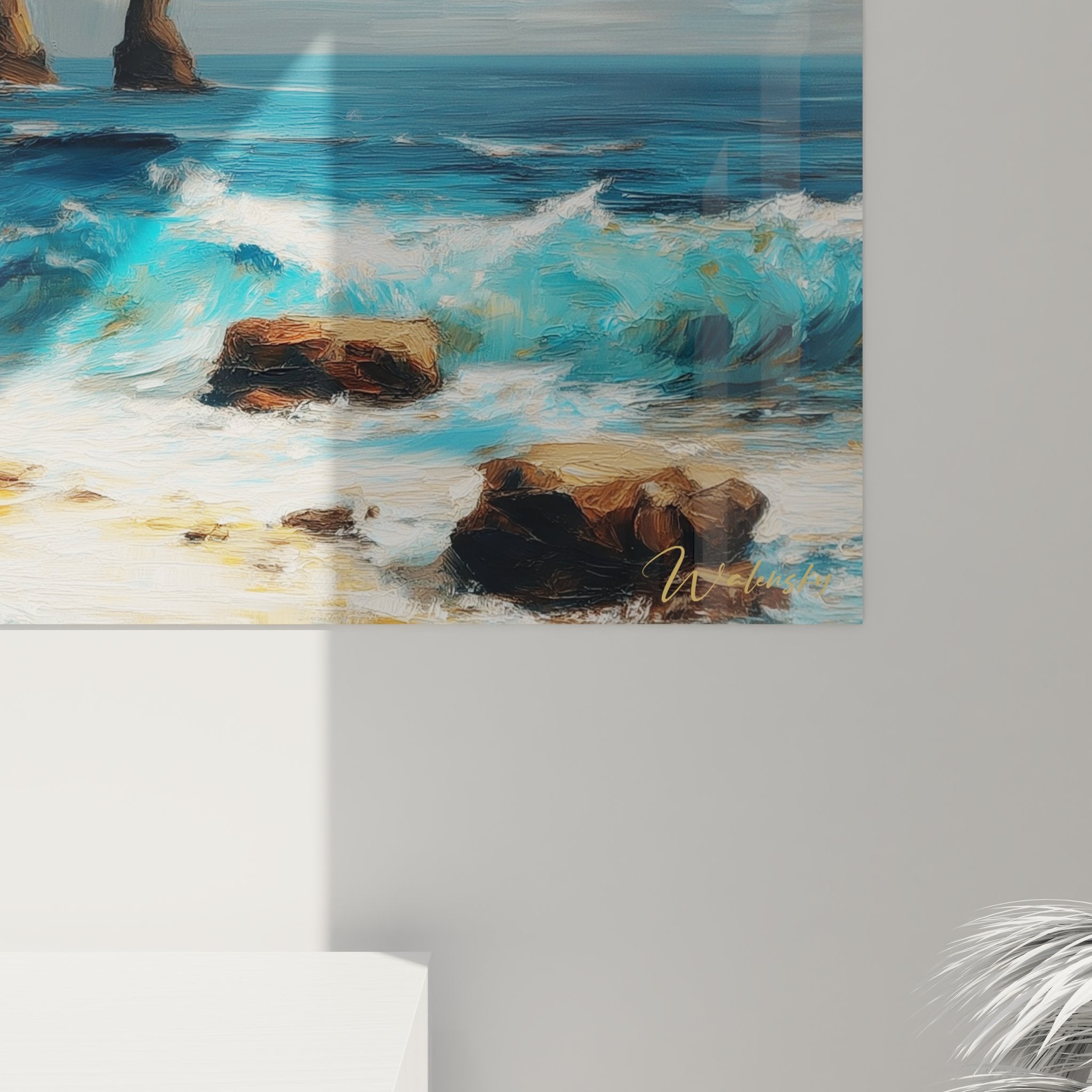 Vue ensemble tableau panoramique bord de mer - art mural falaises océaniques pour décoration intérieure