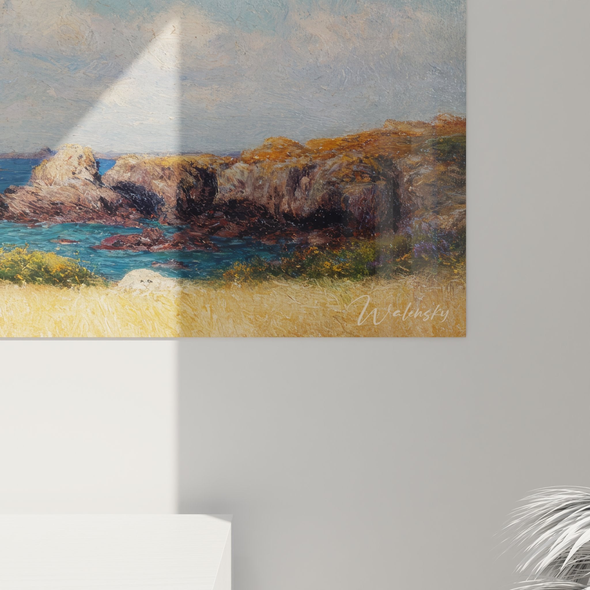 Vue ensemble tableau paysage bord de mer, format panoramique pour décoration murale côtière