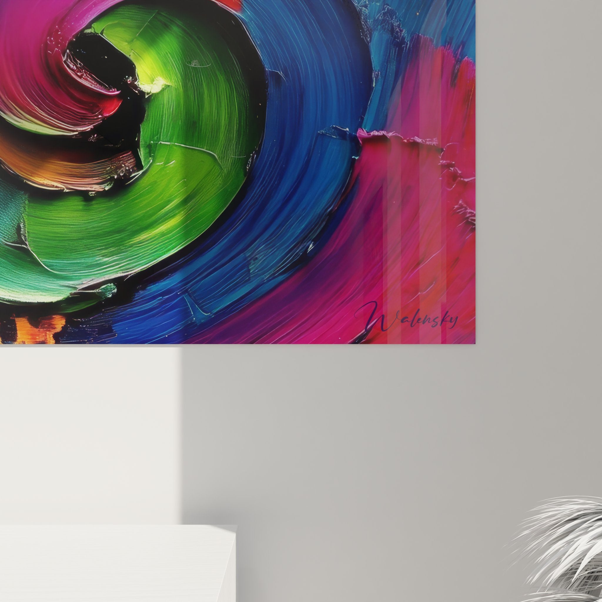 Vue ensemble tableau panoramique spirale abstraite multicolore pour décoration murale moderne