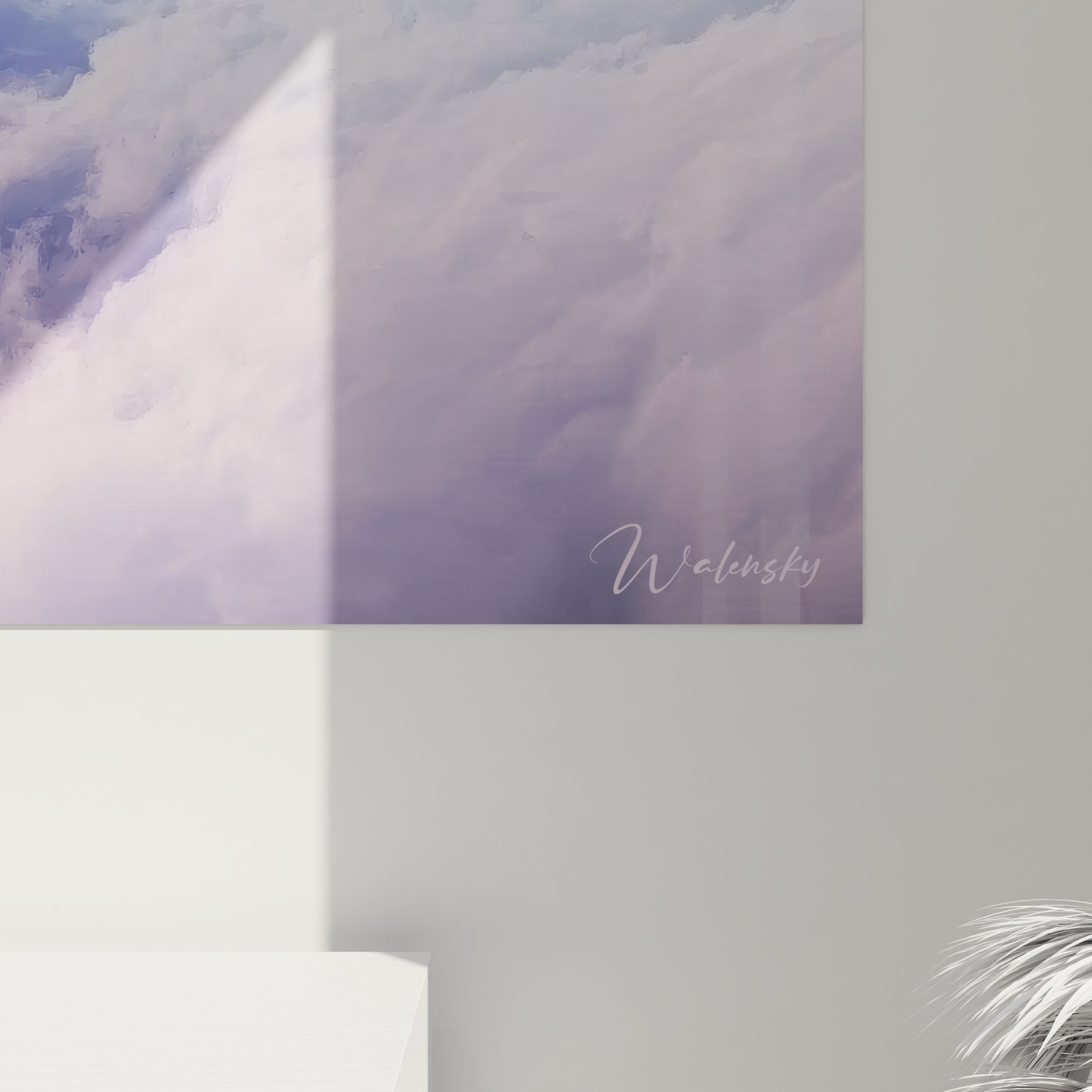 Vue ensemble tableau paysage abstrait horizon céleste, œuvre art mural moderne décoration intérieure