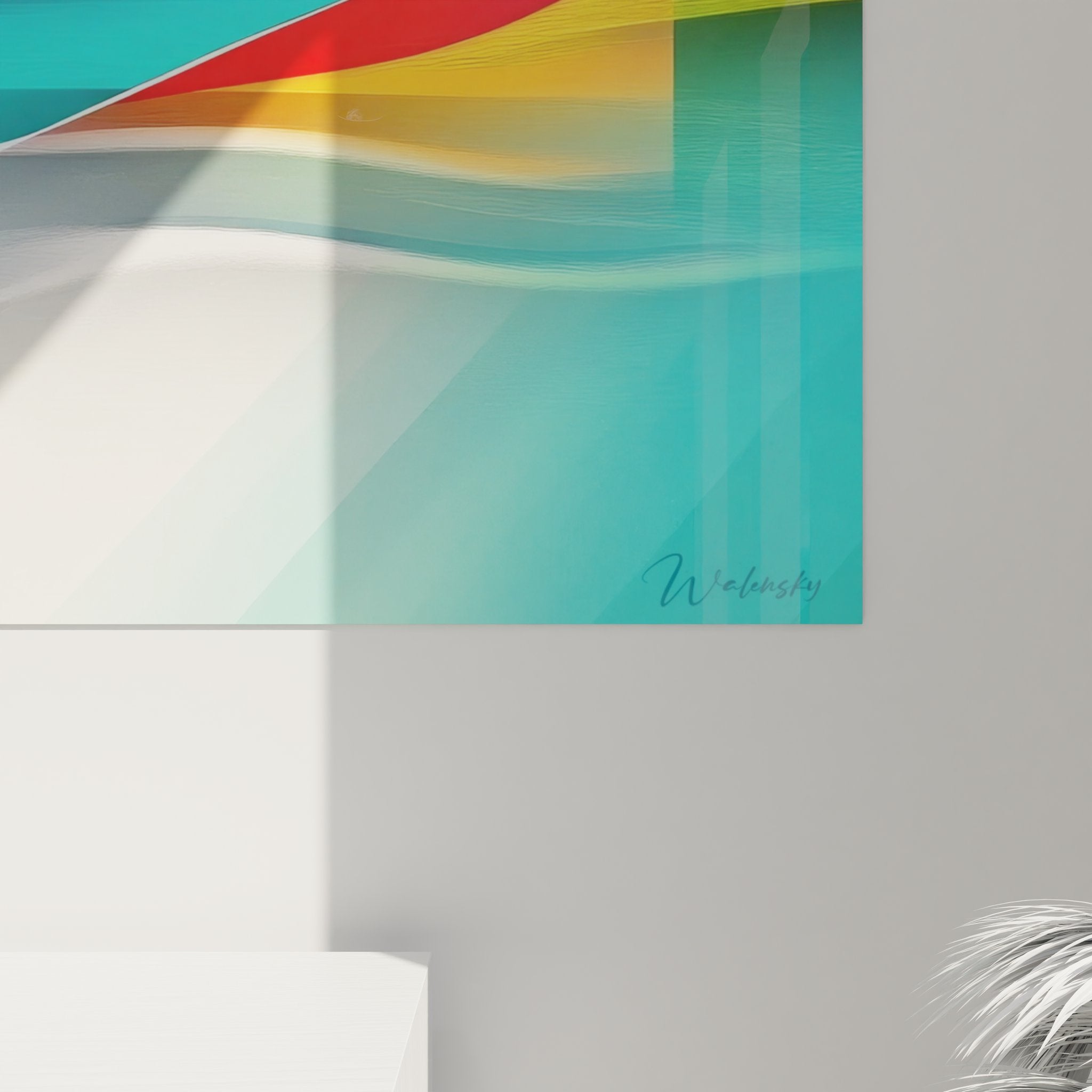 Vue ensemble tableau paysage abstrait futuriste dans intérieur contemporain décoration murale