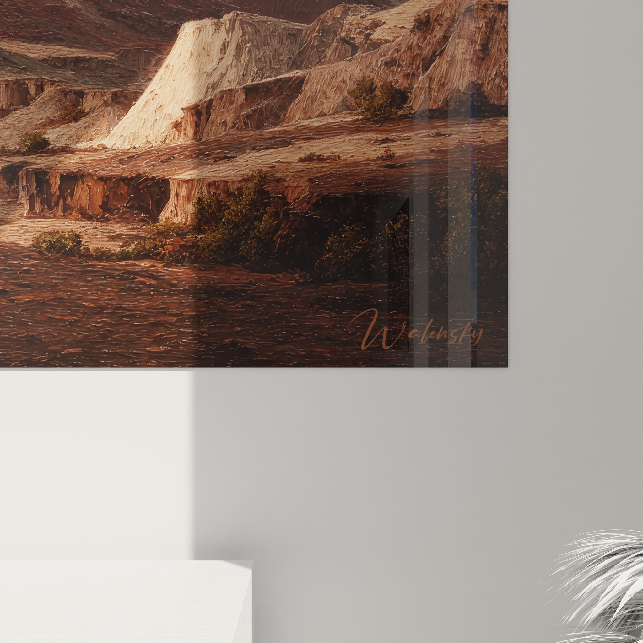 Vue ensemble tableau mural paysage aride canyon formations géologiques coucher soleil