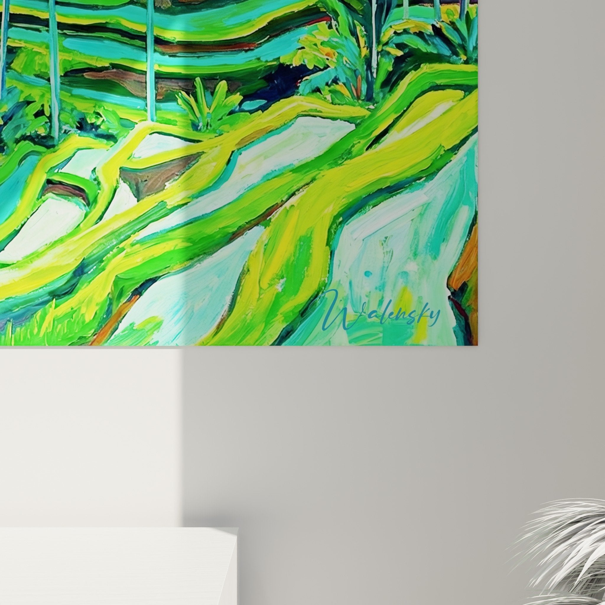 Vue ensemble tableau paysage Bali rizières terrasses vertes palmiers déco murale tropicale salon