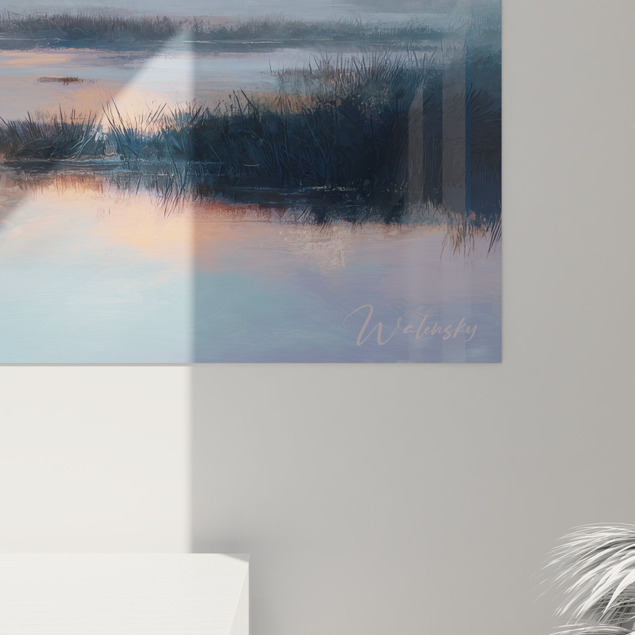 Vue ensemble tableau paysage brumeux coucher soleil décoration murale campagne