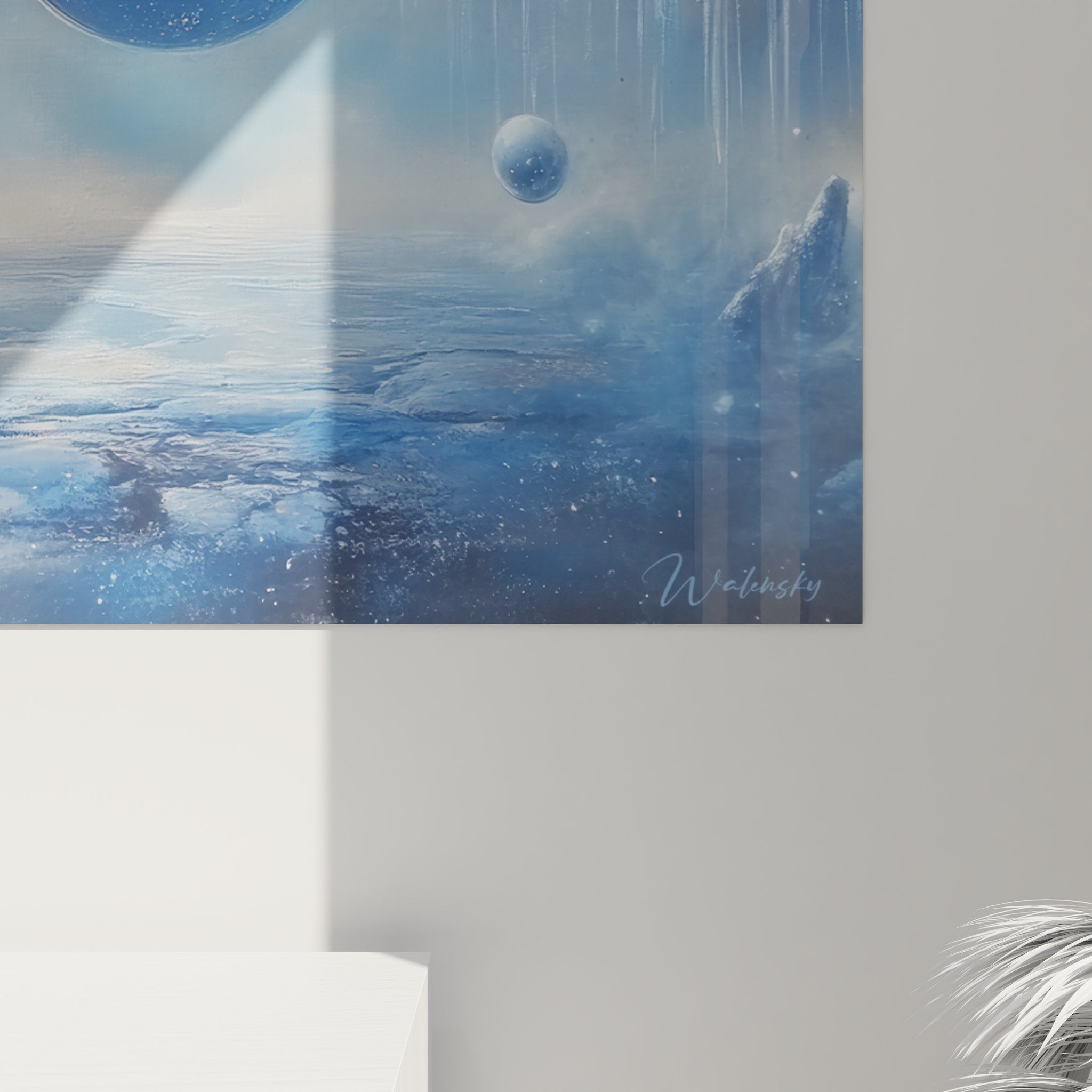 Vue ensemble tableau mural planètes bleues paysage cosmique abstrait décoration contemporaine