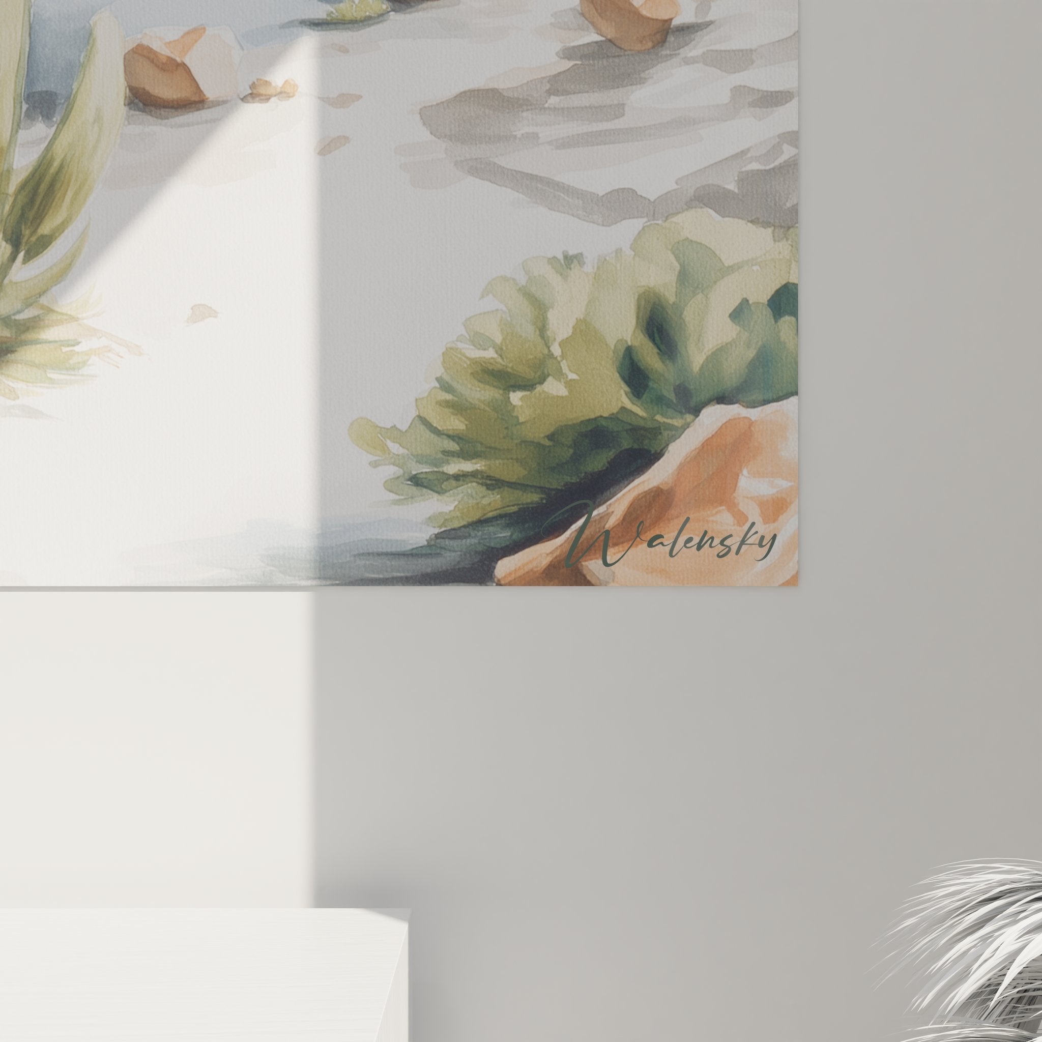 Vue d'ensemble tableau mural paysage désertique avec montagne enneigée et nuages volumineux