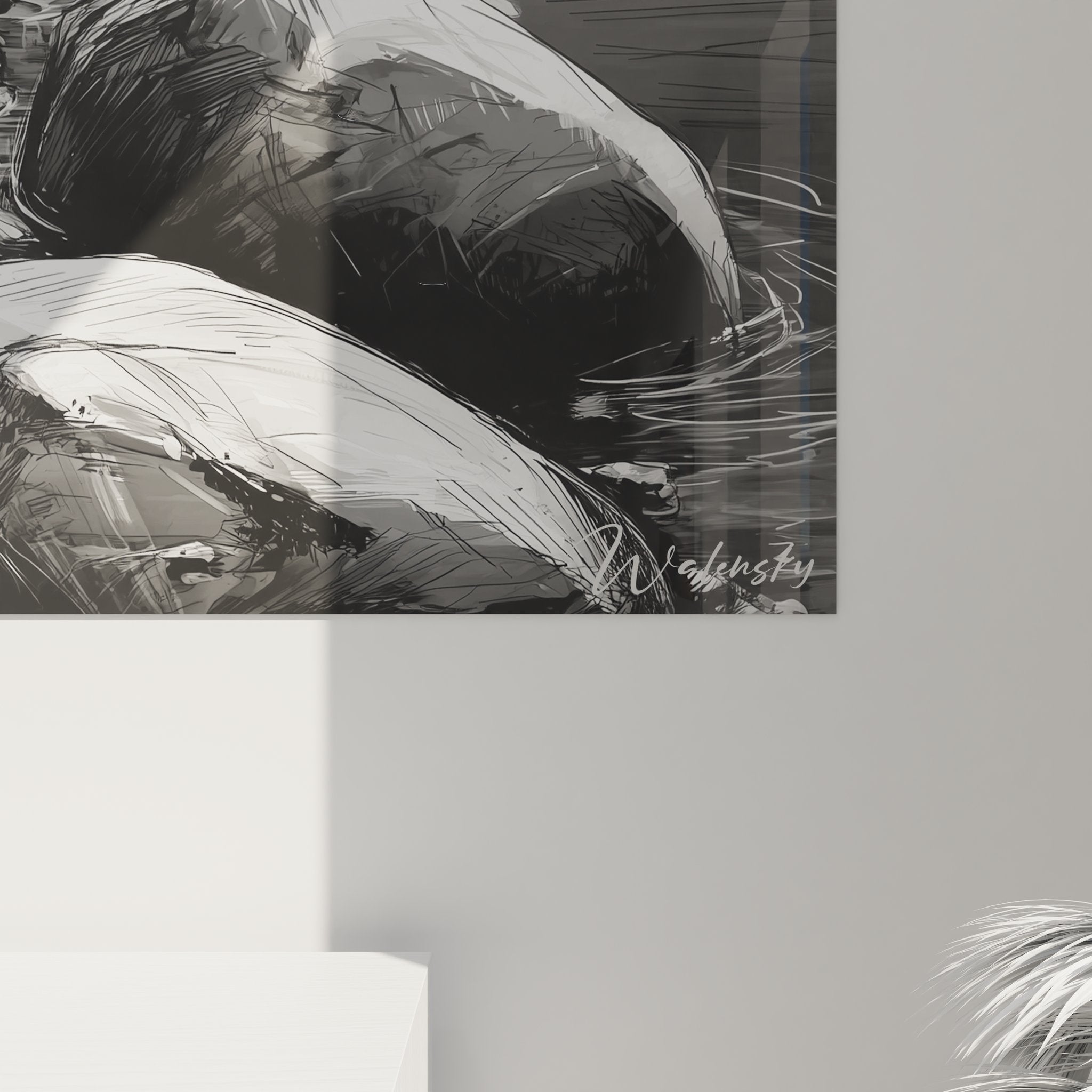 Vue ensemble tableau mural paysage fjord lac montagne décoration intérieure nordique