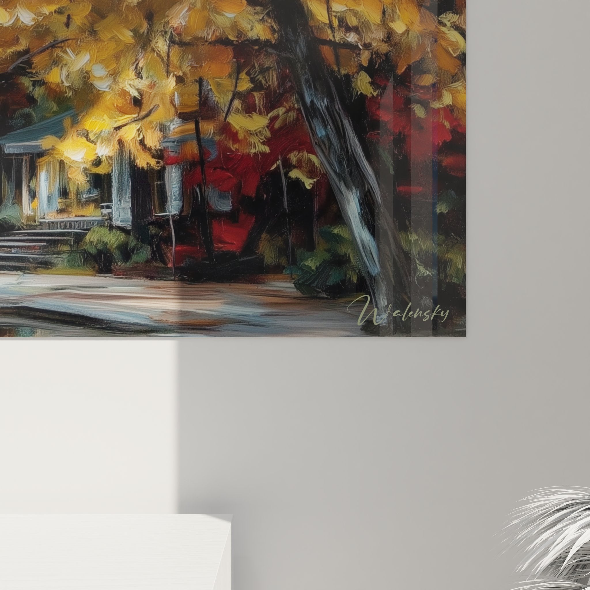 Vue ensemble tableau mural paysage lac automne, dimension panoramique décoration forestière