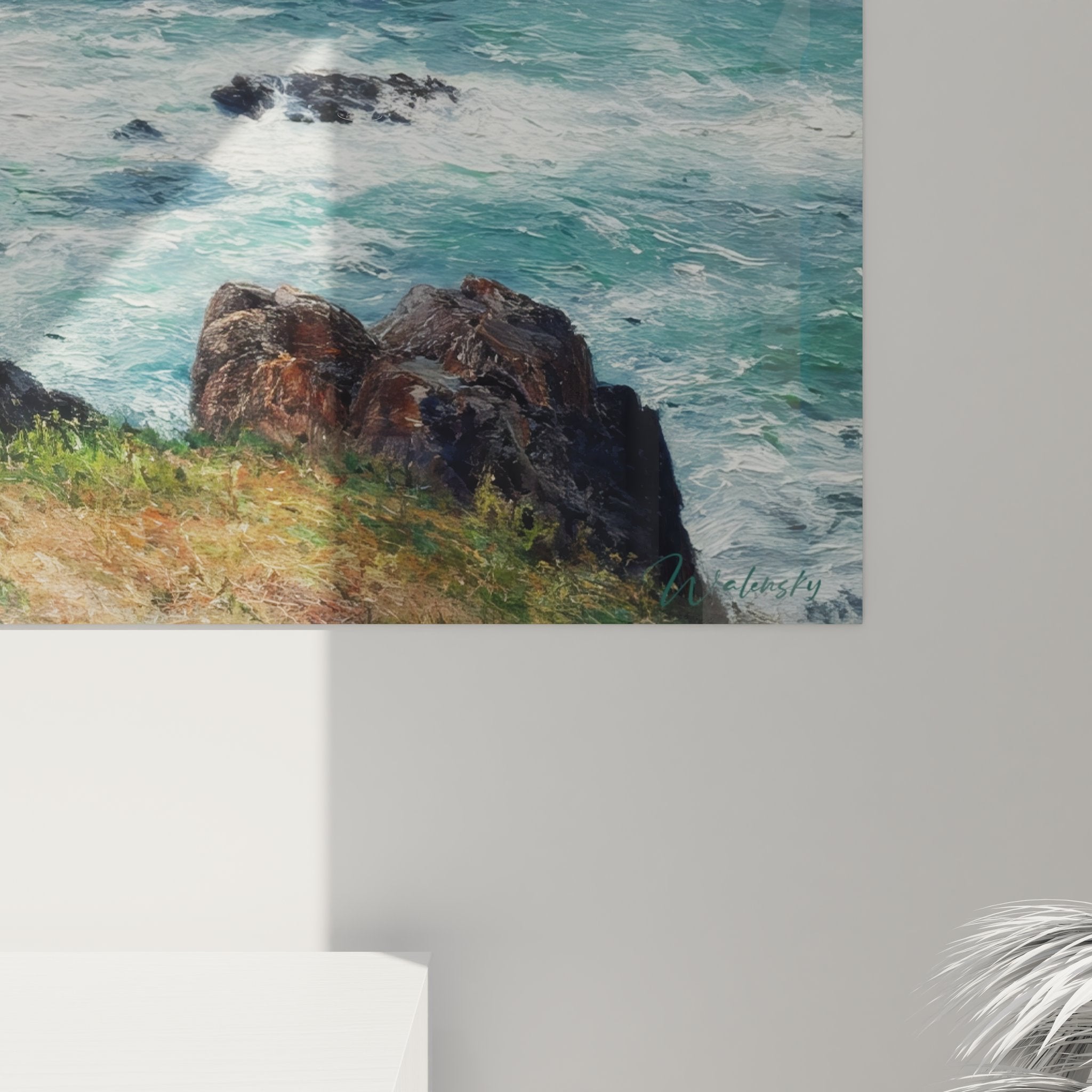 Vue ensemble tableau paysage marin breton falaises océan style impressionniste décoration bord de mer