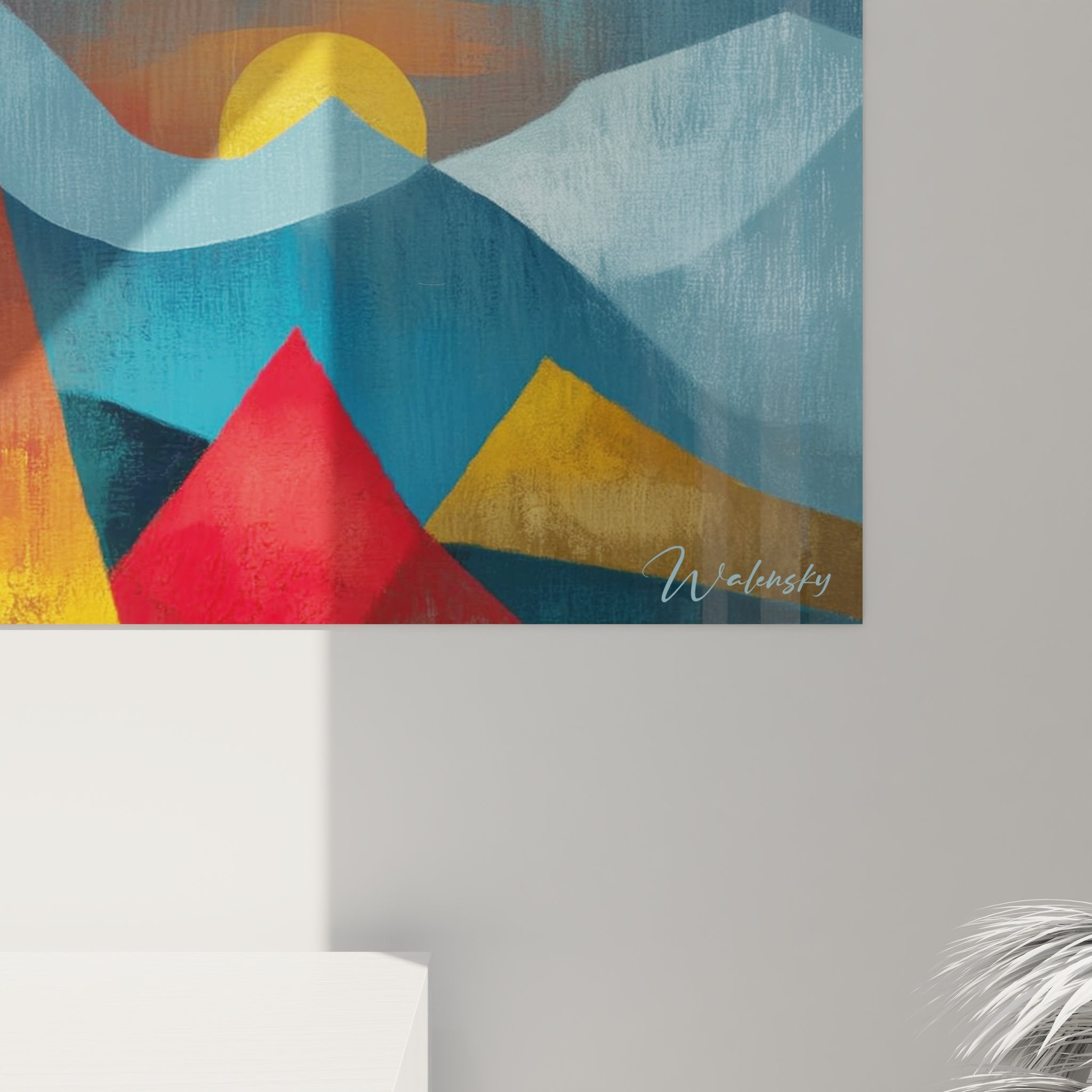 Geometric mountain landscape wall art multicolored modern home decor overview