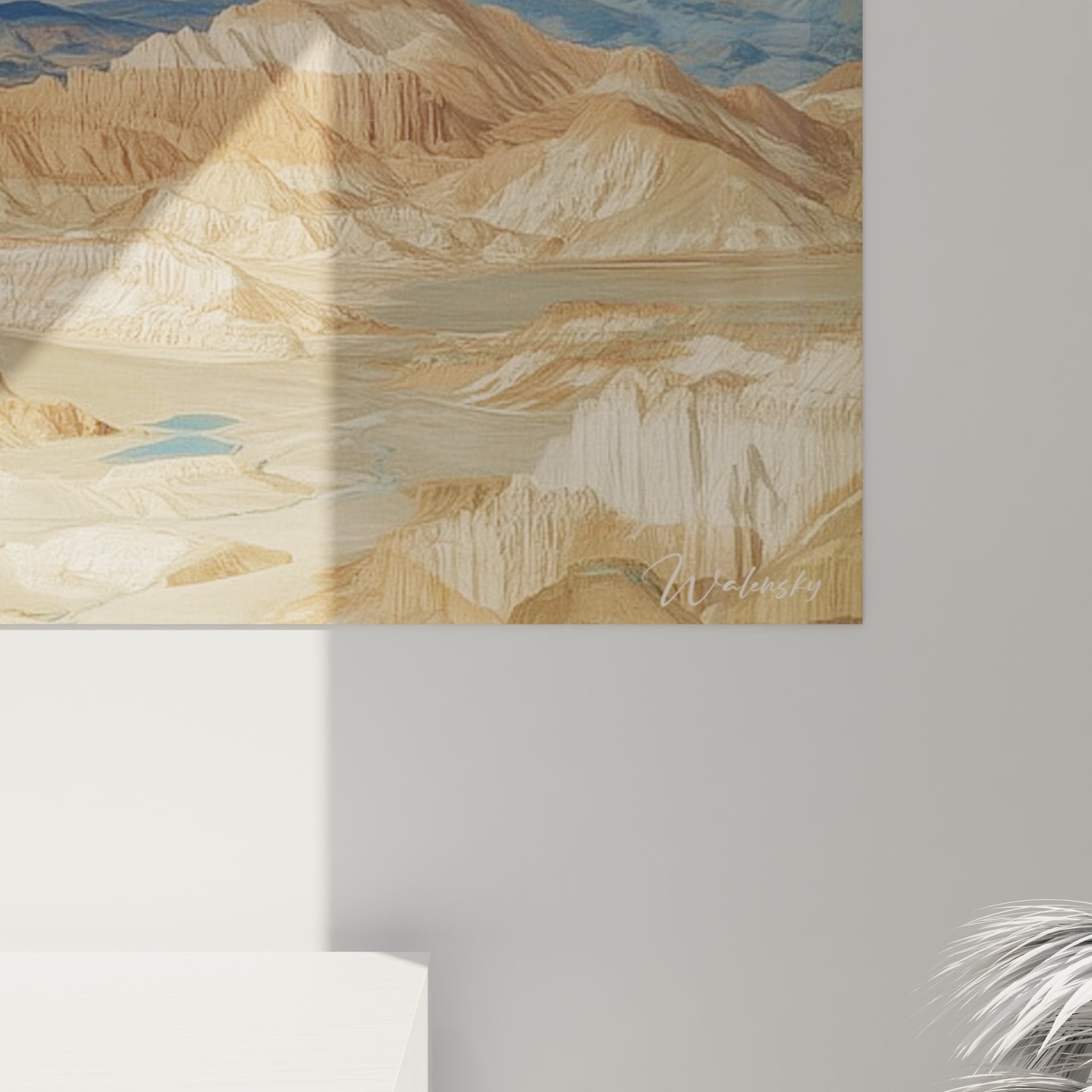 Vue ensemble tableau paysage montagneux, art mural montagne pour décoration intérieure moderne