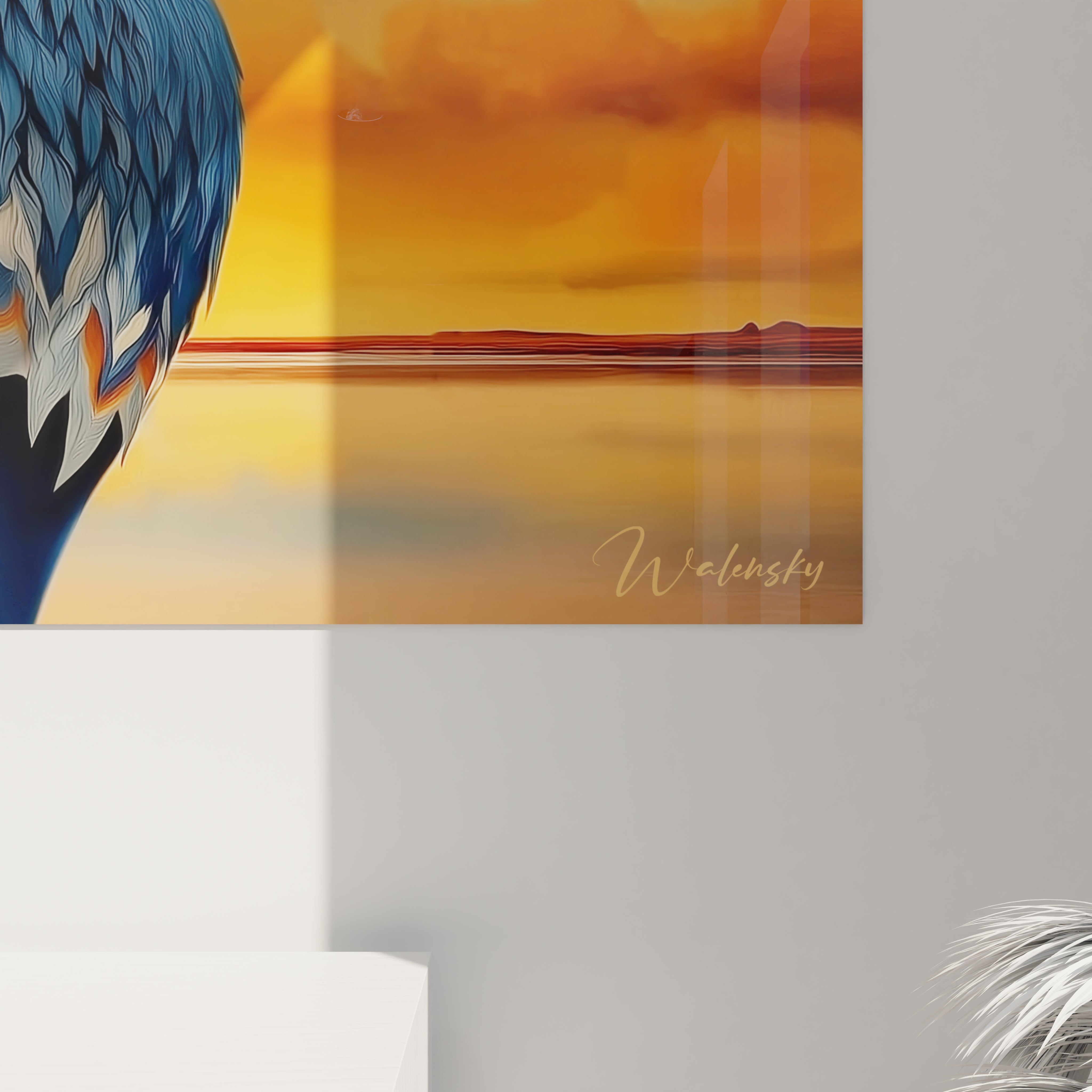 Vue d'ensemble du tableau perroquet Argentavis dans un intérieur moderne, art mural décoratif coloré