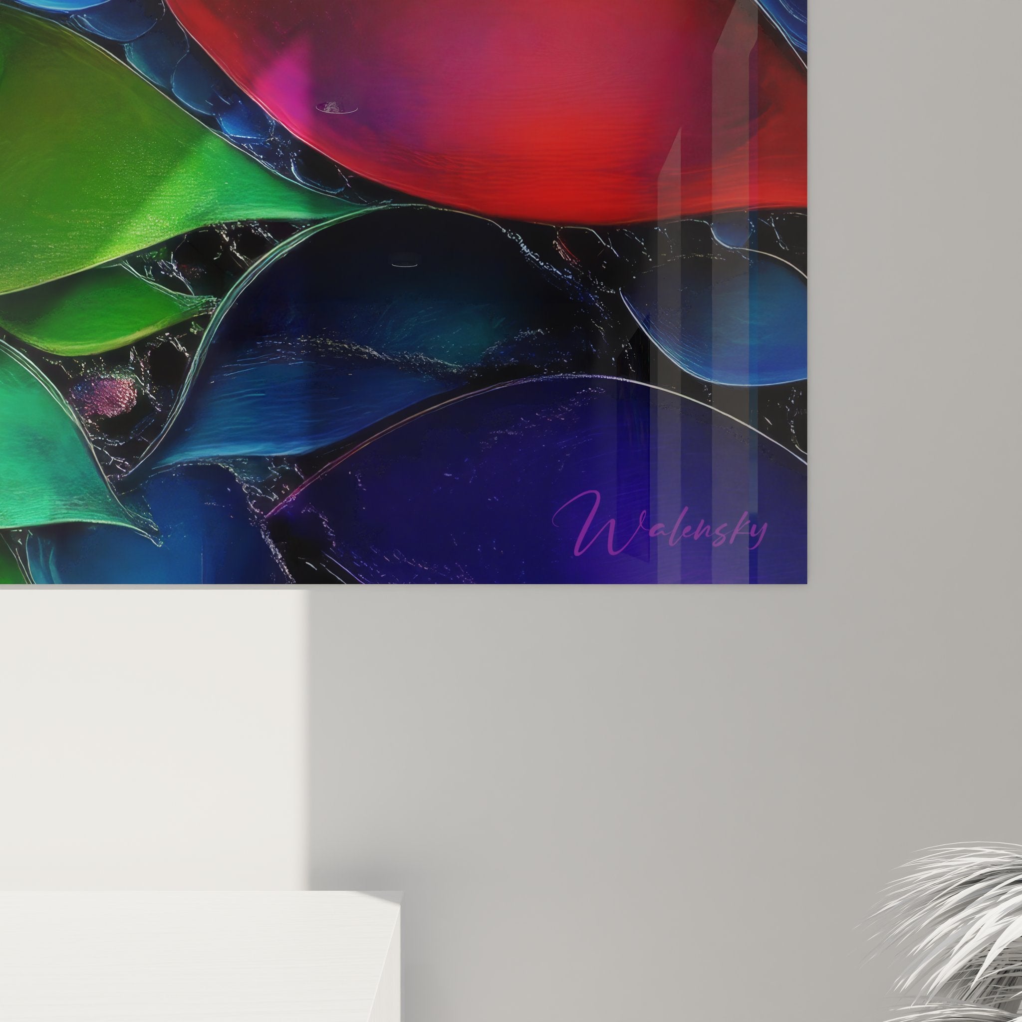 Vue ensemble tableau pétales colorés multicolore abstrait composition florale moderne murale