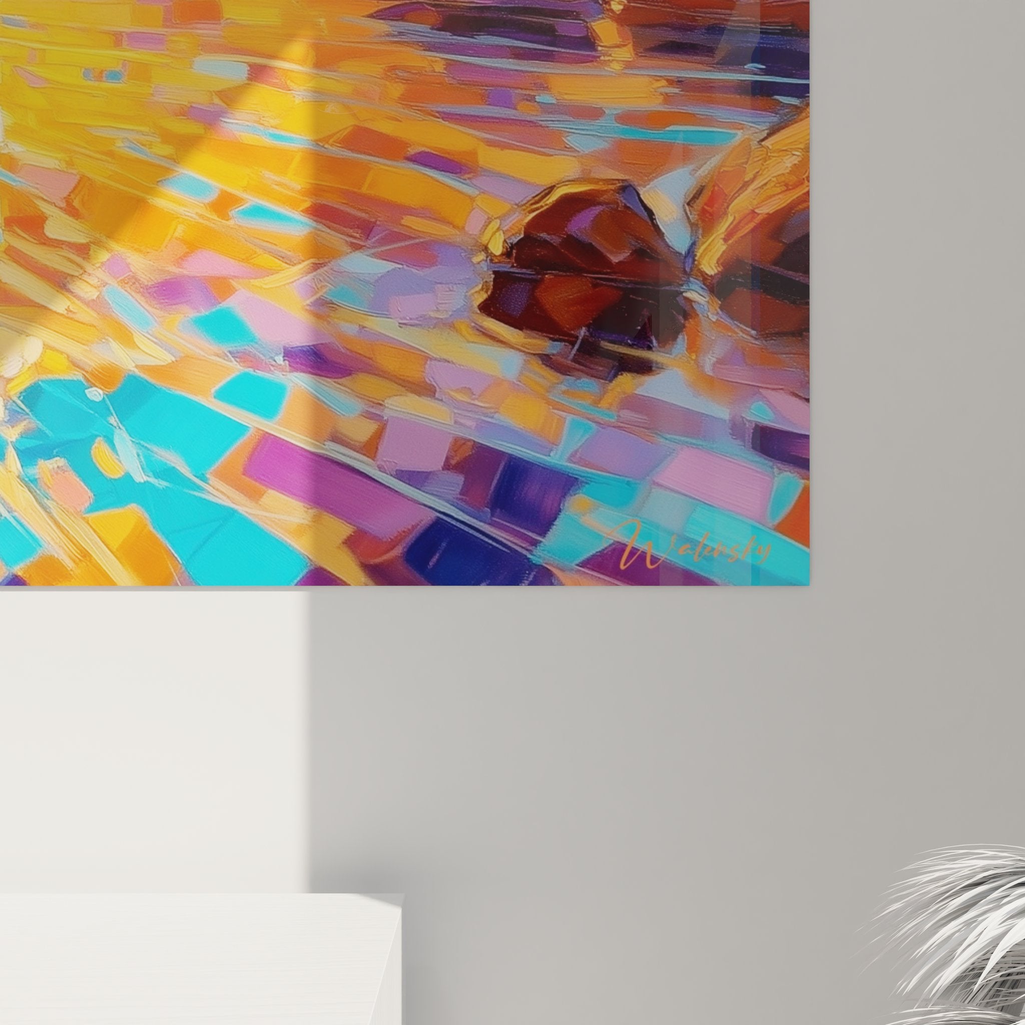 Vue ensemble tableau mural plage sunset art décoratif couleurs chaudes