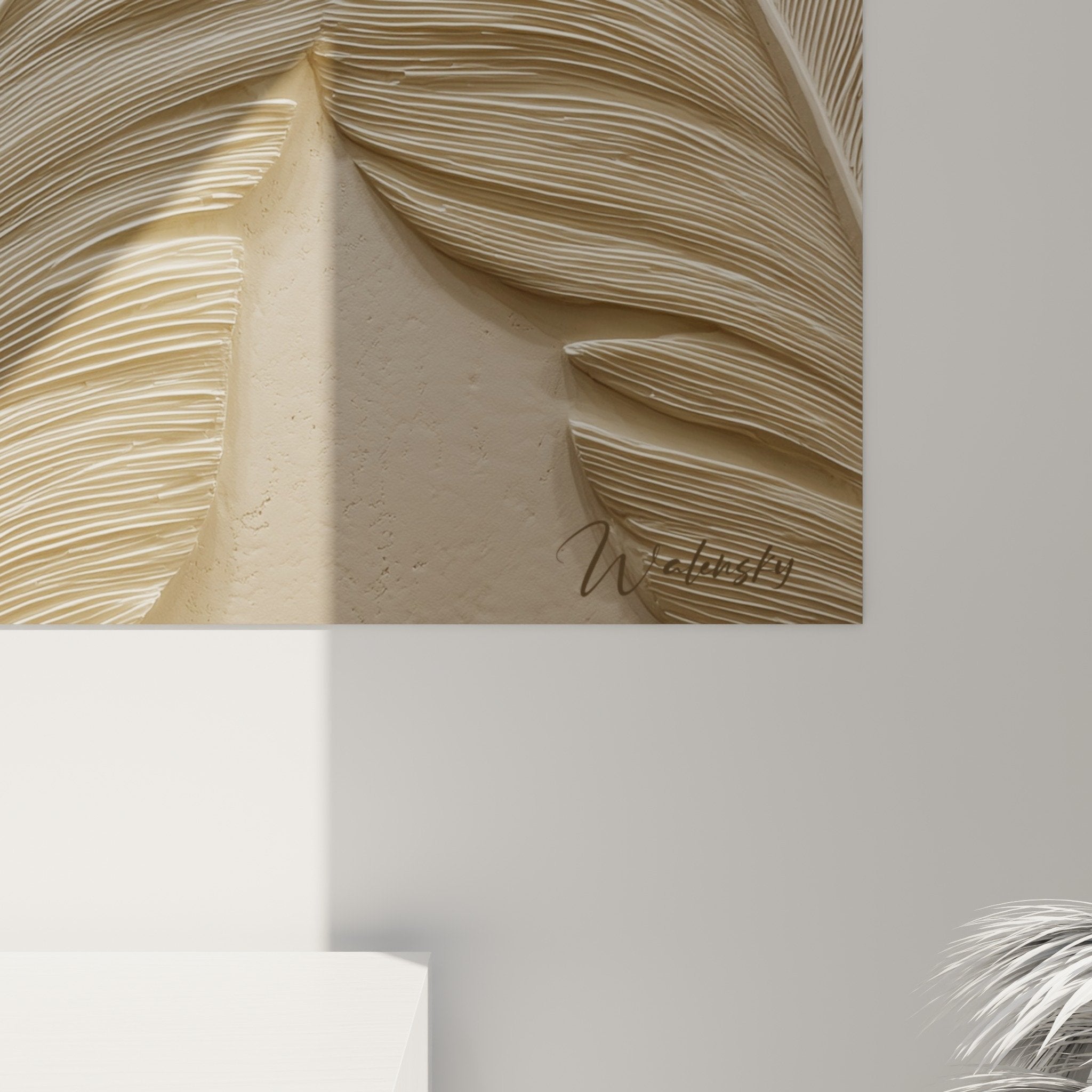 Overview golden feathers wall art with relief natural wall decoration neutral harmonious tones