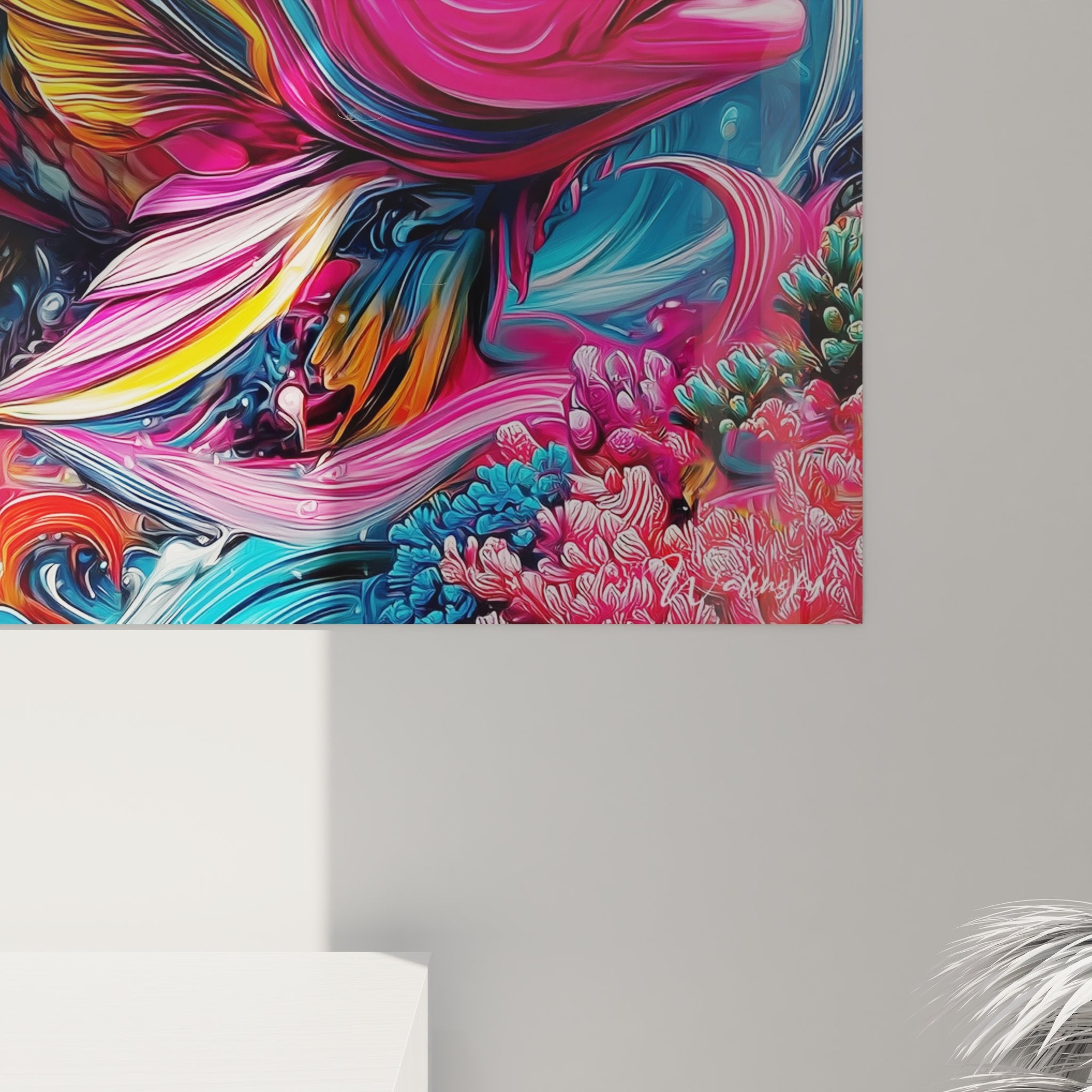 Vue ensemble tableau poisson fonds marins coloré décoration murale art aquatique moderne salon