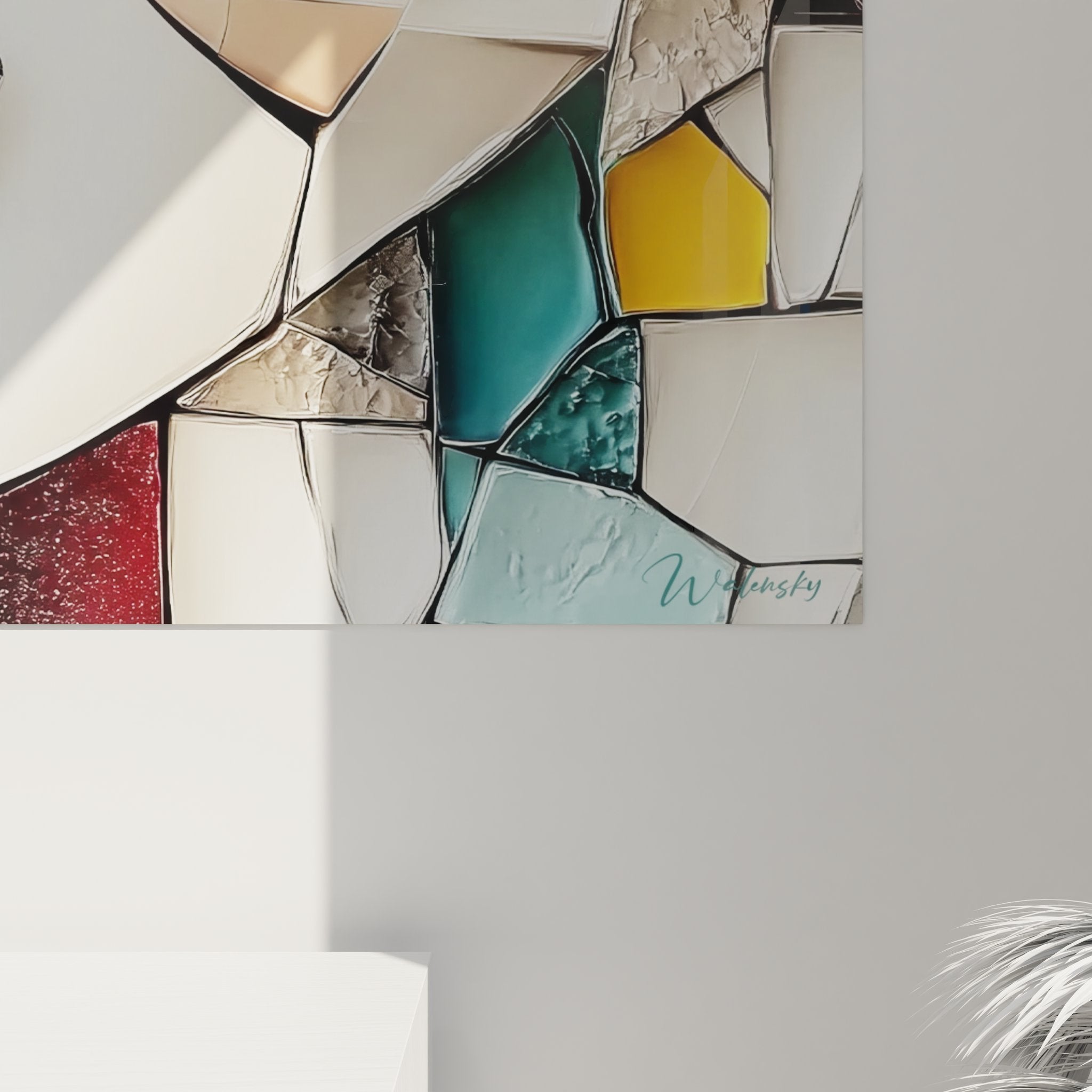 Vue ensemble tableau décoratif portrait féminin style vitrail moderne mural