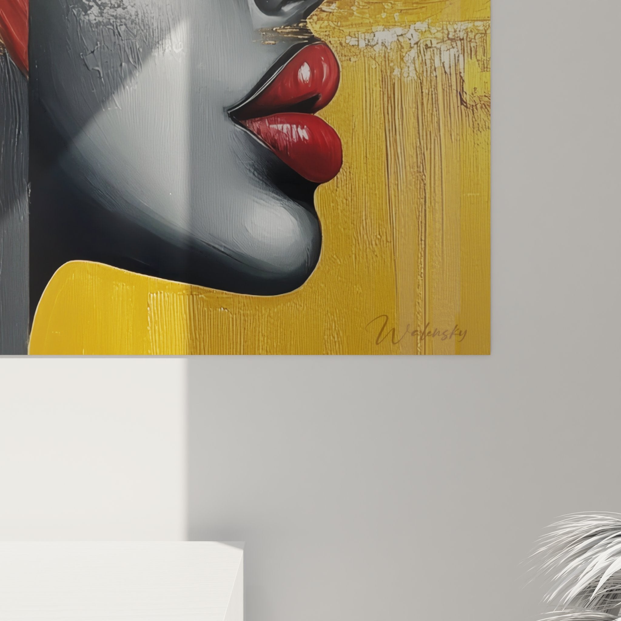 Vue ensemble tableau profil femme abstrait art mural moderne décoration intérieure