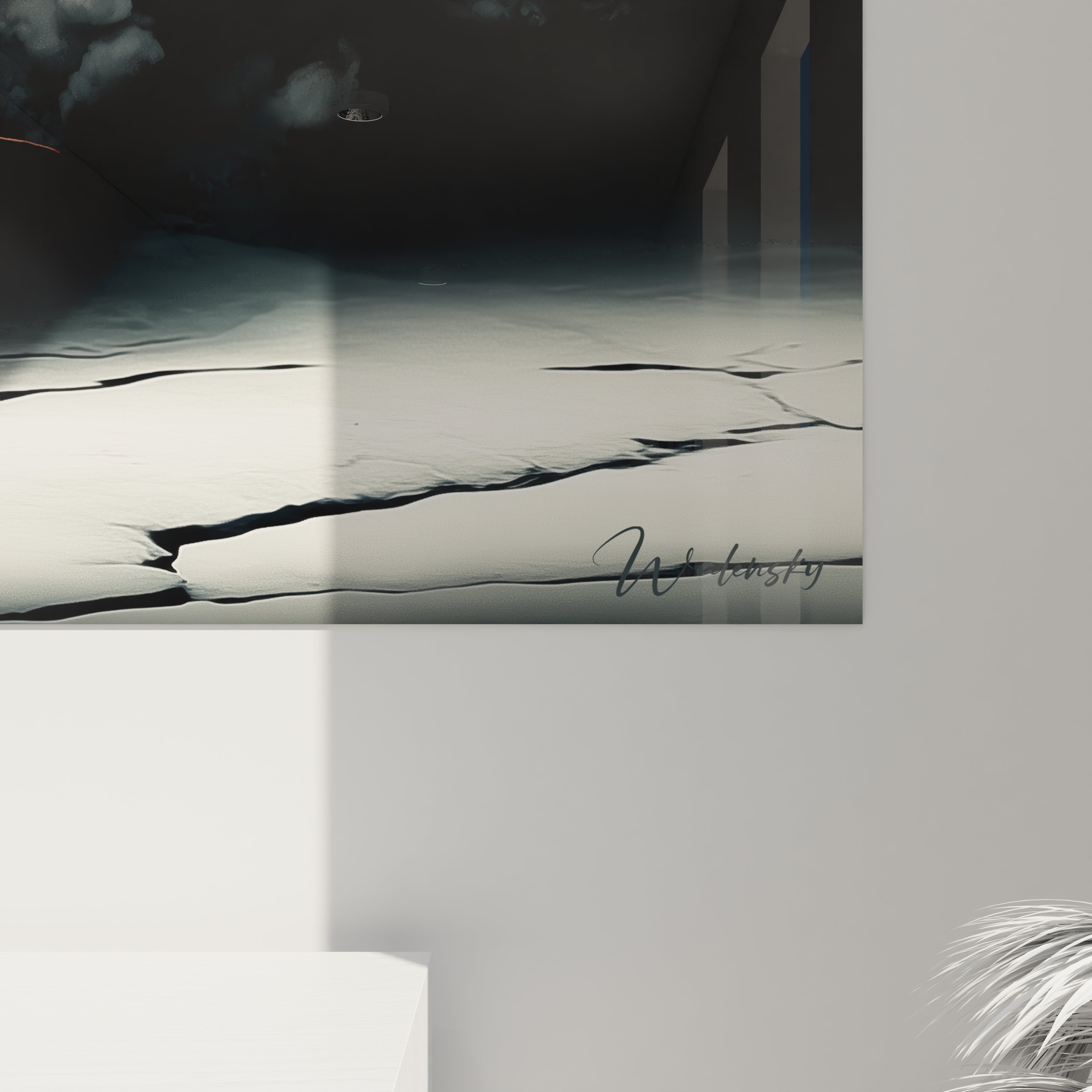 Vue d'ensemble tableau mural profil fragmenté dans environnement décoratif contemporain