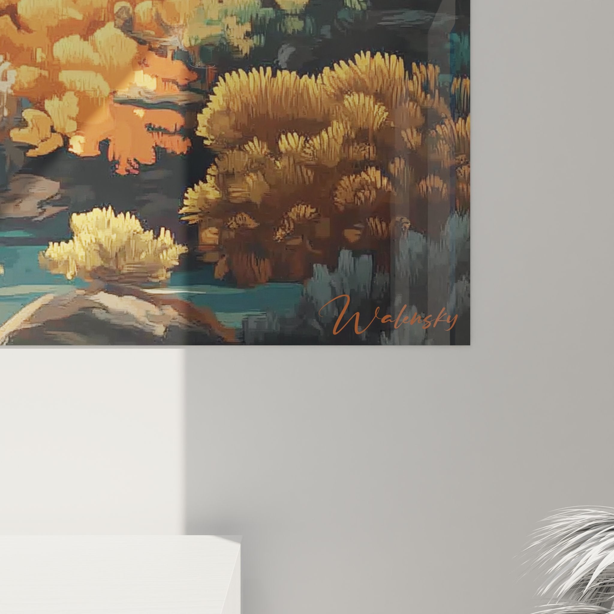 Vue ensemble tableau récif corallien coloré dans intérieur moderne - œuvre d'art marine murale