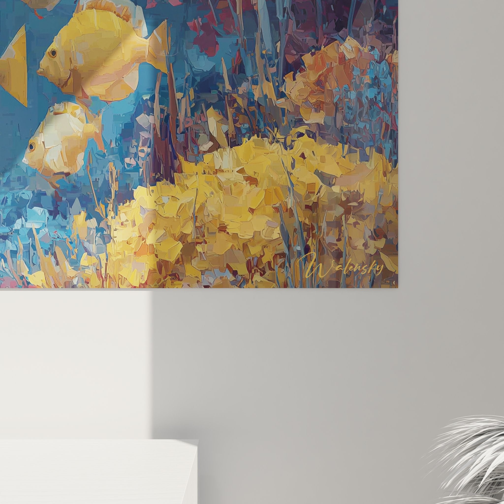 Vue ensemble tableau mural récif corallien poissons tropicaux - art décoratif fonds marins