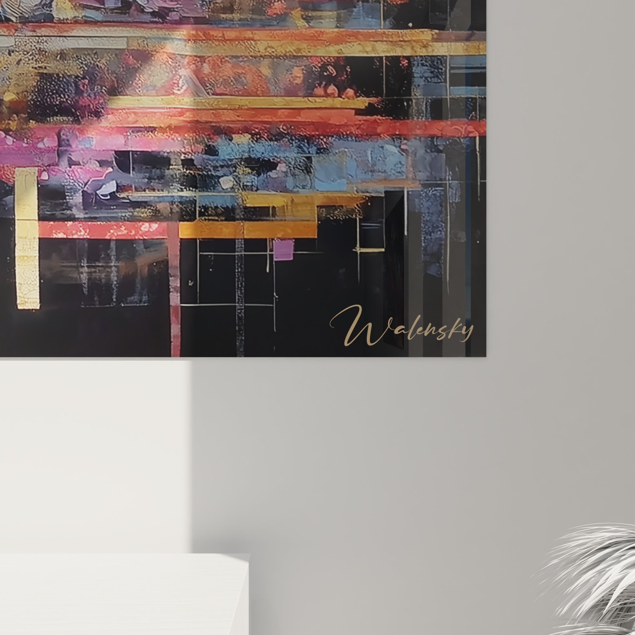 Vue ensemble tableau mural récif corallien, œuvre complète poissons tropicaux colorés