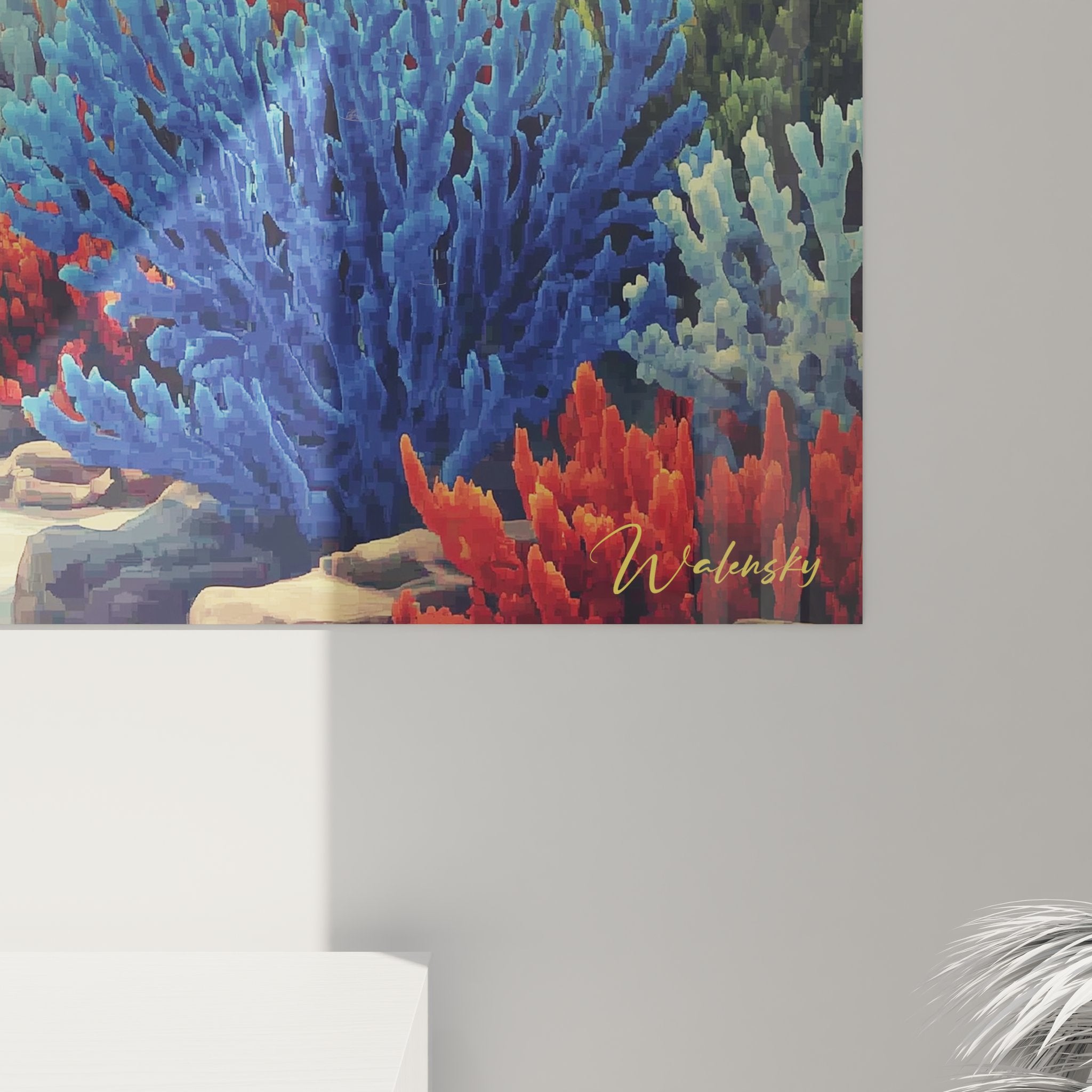 Vue ensemble tableau décoratif récif corallien tropical aux couleurs vives et naturelles