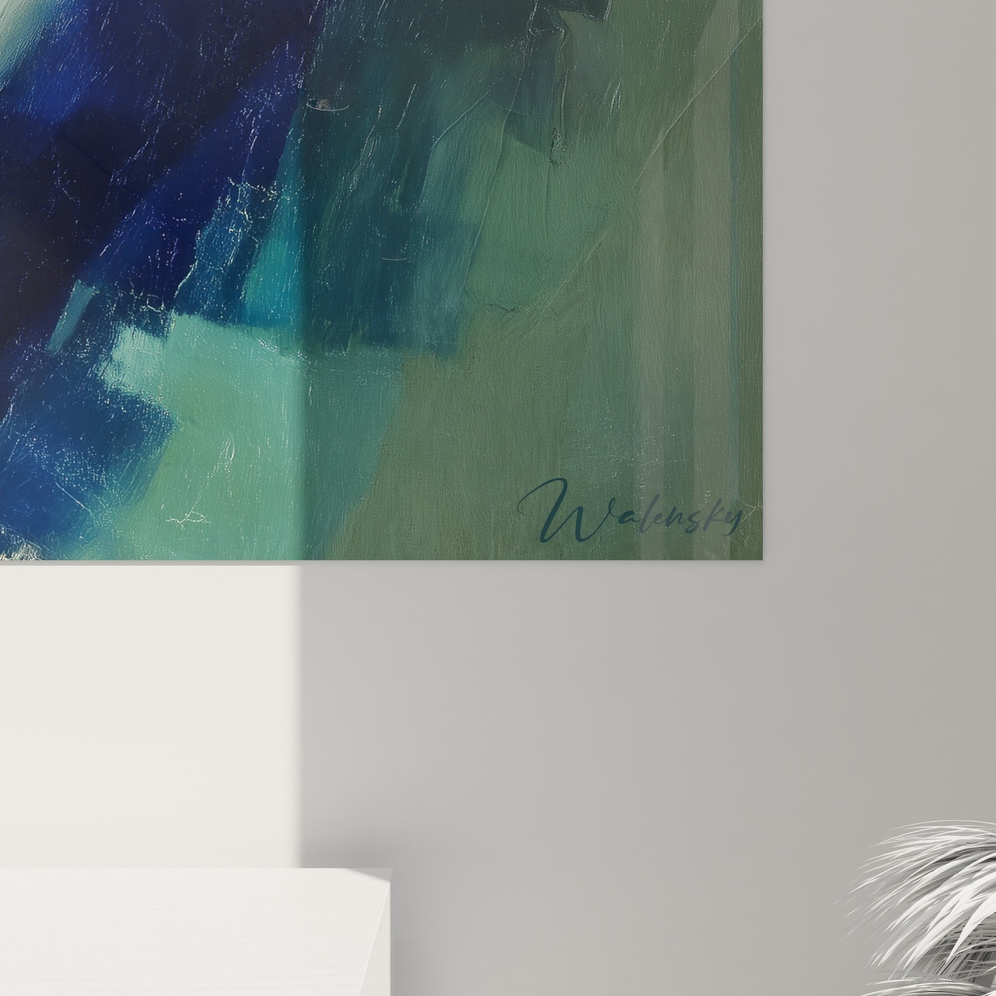 Vue d'ensemble tableau rivière sinueuse abstraite avec palette colorée complète et composition